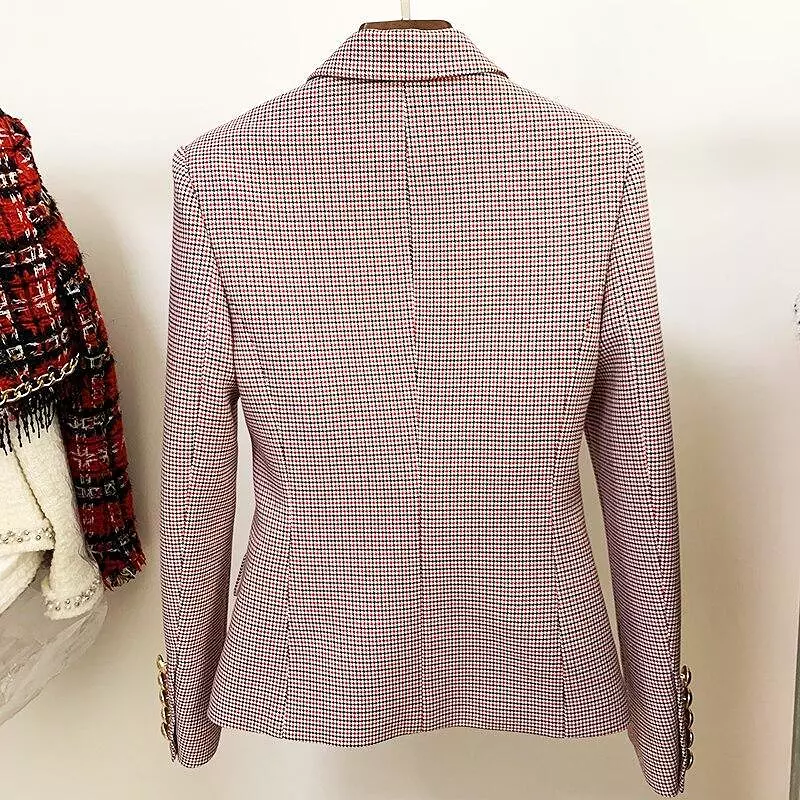 Pink Houndstooth Blazer Women - Formal-Business - Plaid