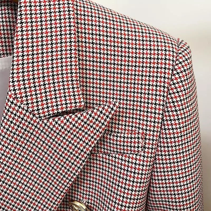 Pink Houndstooth Blazer Women - Formal-Business - Plaid