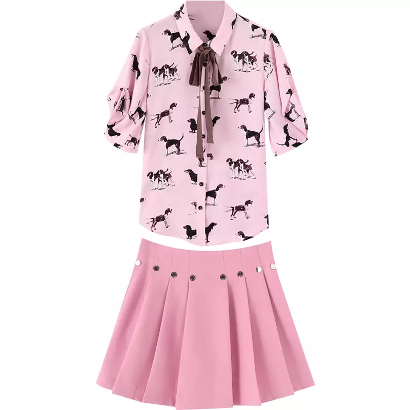 Pink Printing Blouse + Skirt Suit AD11907