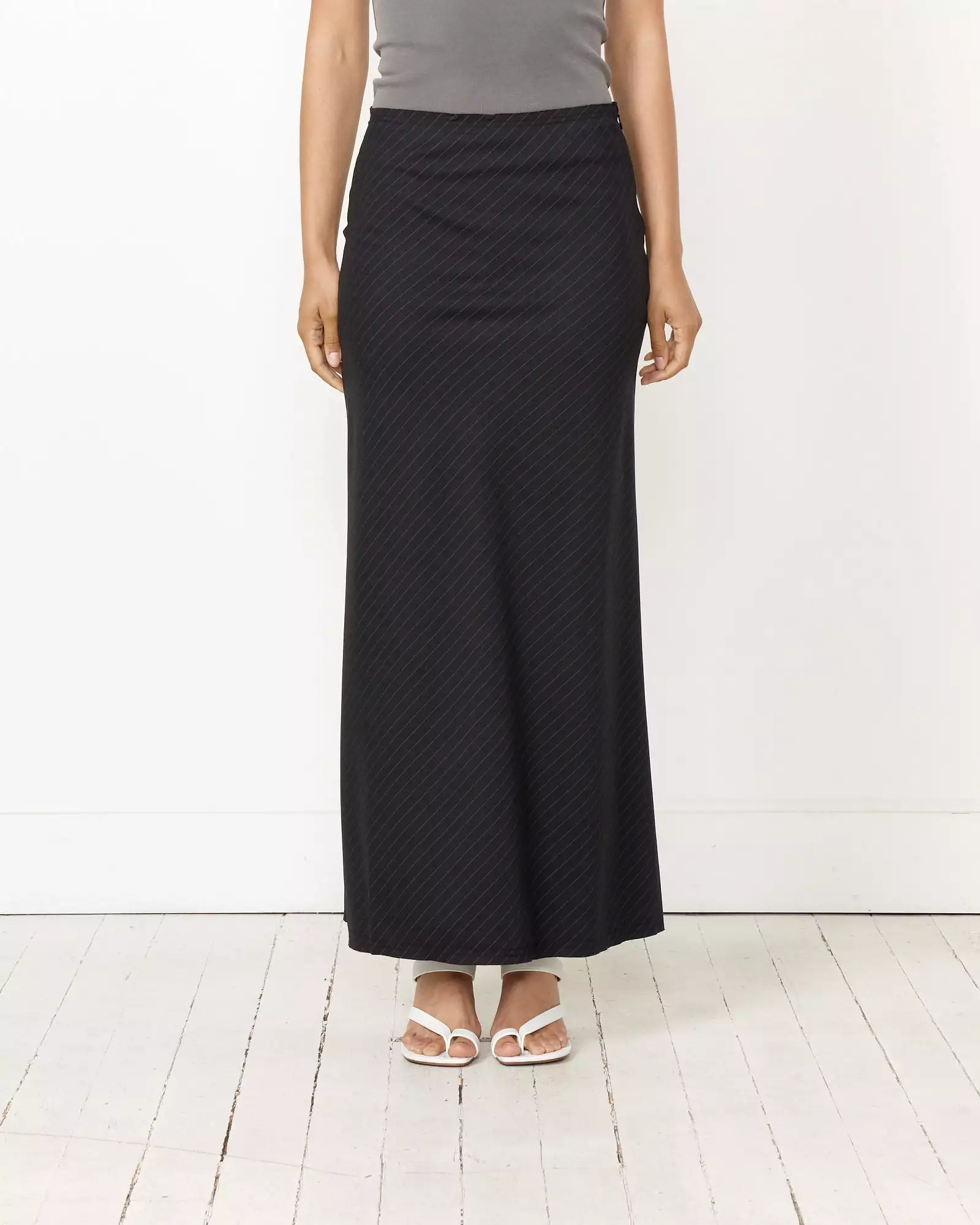 Pinstripe Maxi Skirt in Black