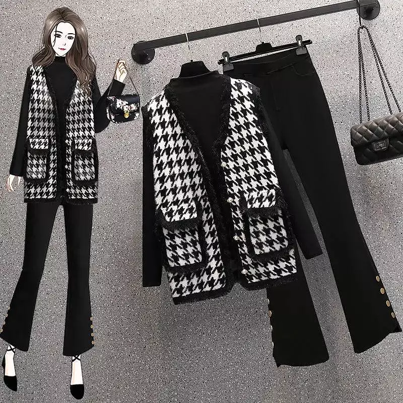 Plaid Women 3 Piece Sweater Set