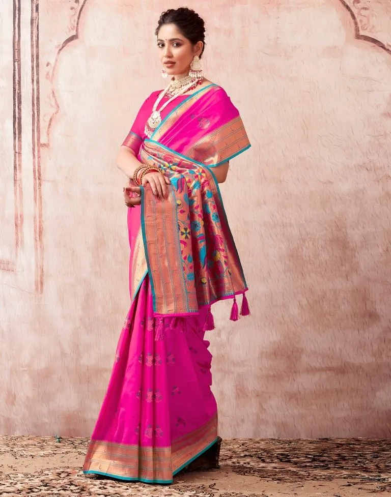 Rani Pink Silk Plain Sarees