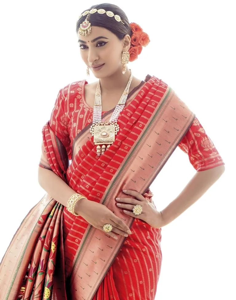 Red Silk Plain Sarees