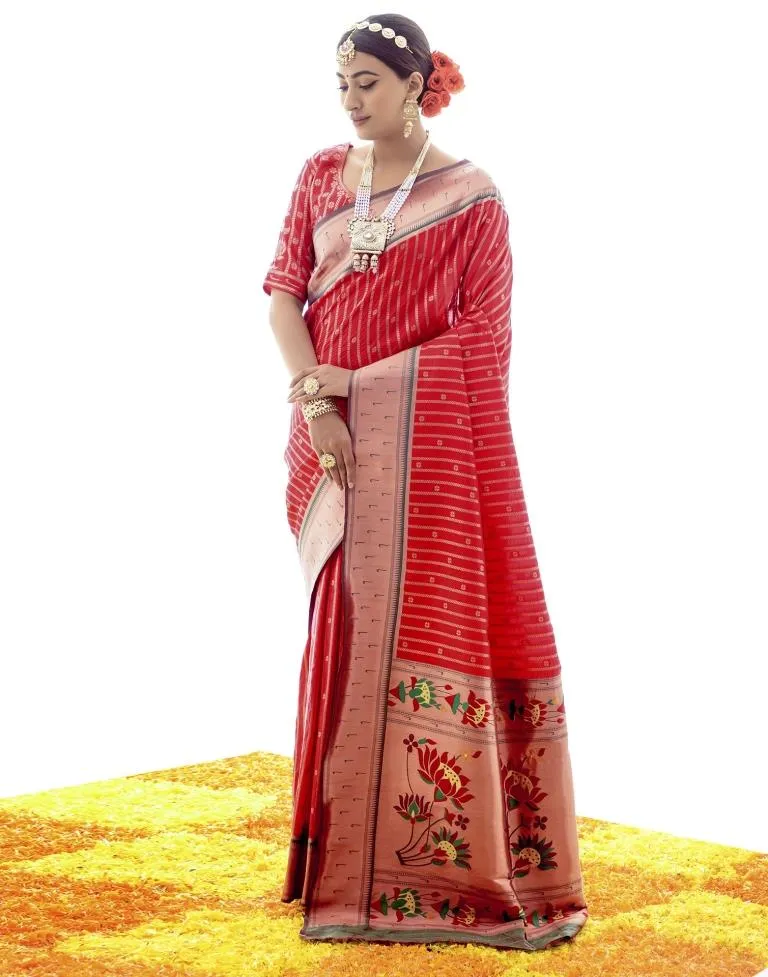 Red Silk Plain Sarees