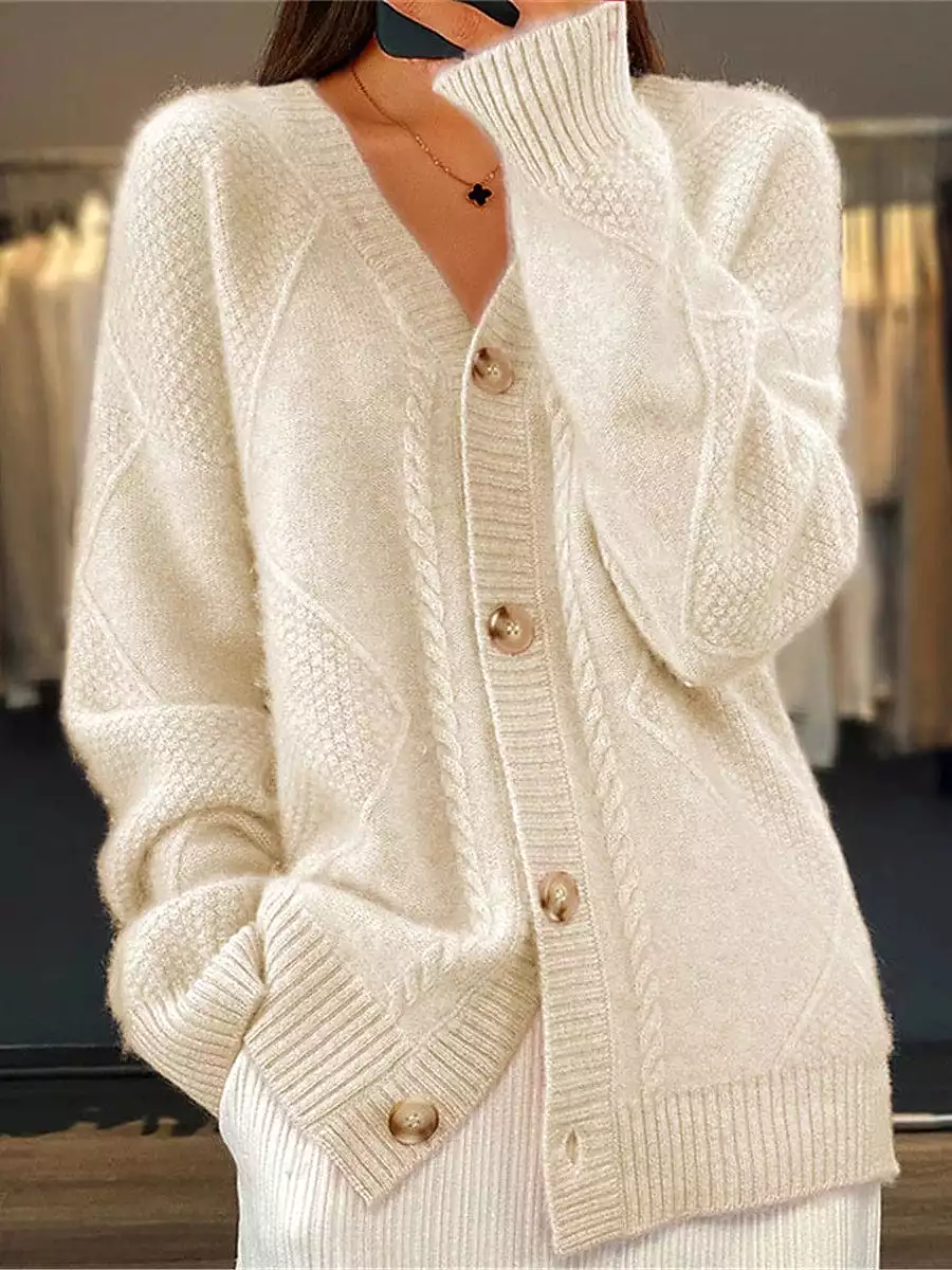 Ribbed V Neck Button-Up Cardigan Sweater for Women