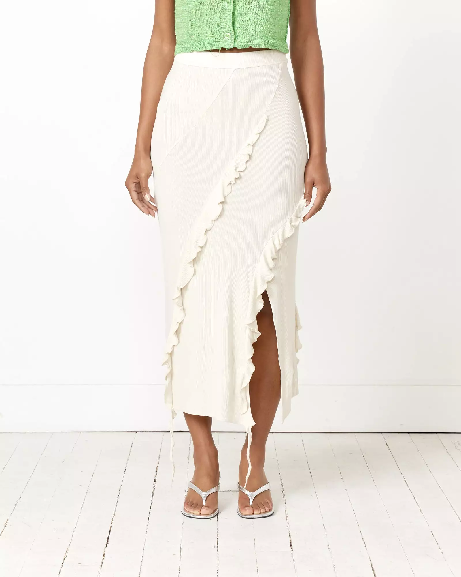 Ruffle Maxi Skirt in Ecru Beige