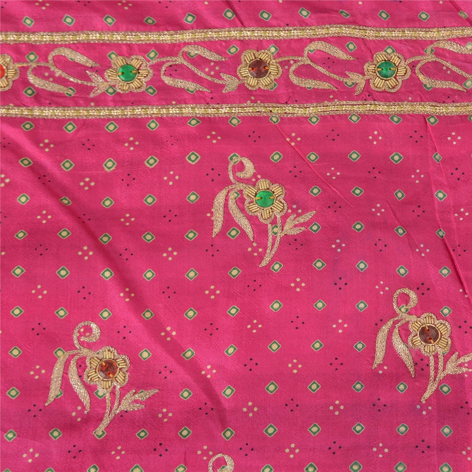 Sanskriti Vintage Bandhani Hand Beaded Sarees Pure Silk Pink/Navy Blue Sari