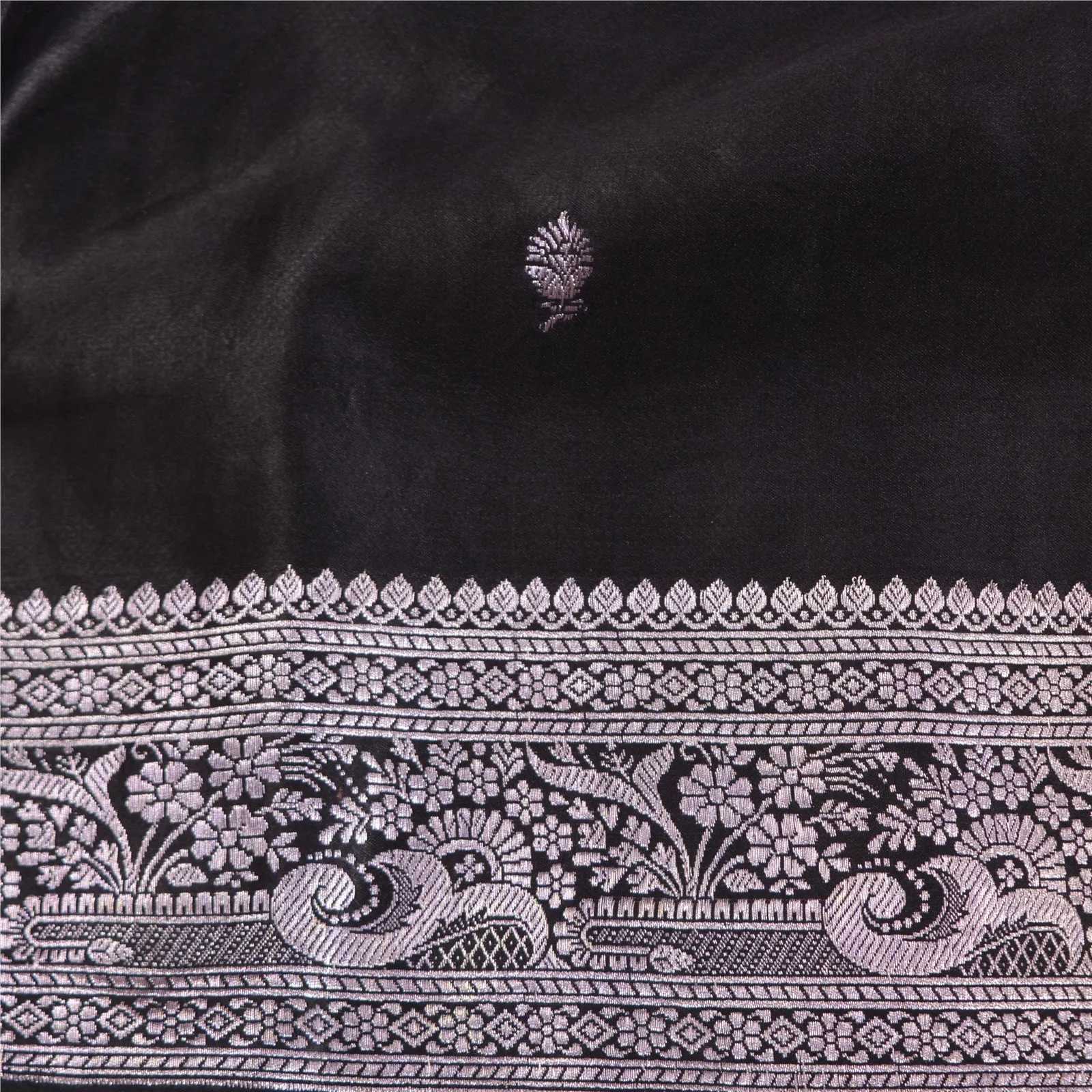 Sanskriti Vintage Black Sarees Pure Satin Silk Zari Brocade/Banarasi Sari Fabric