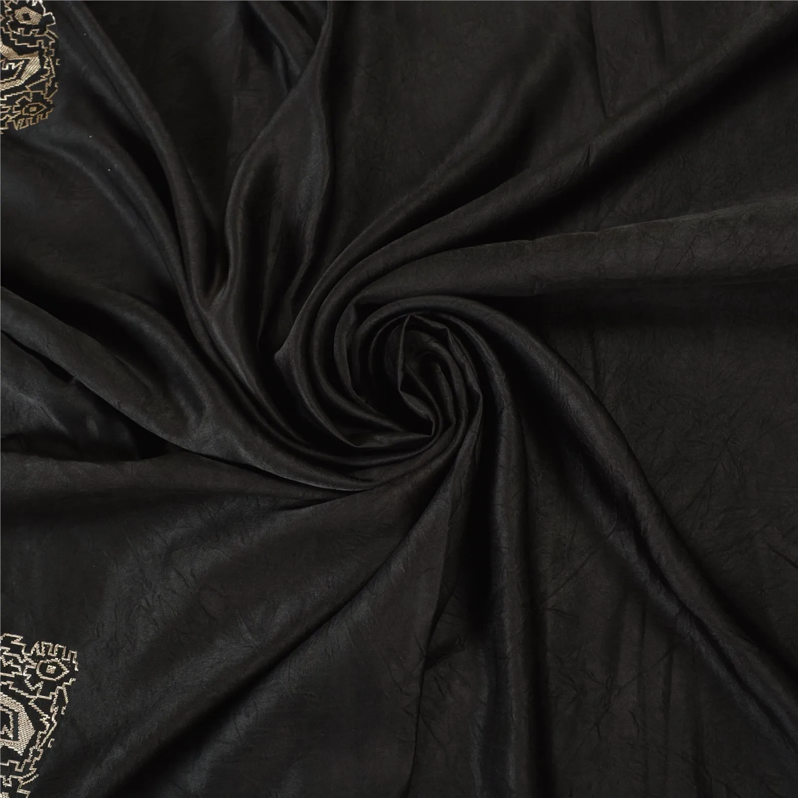 Sanskriti Vintage Black Sarees Pure Satin Woven Brocade/Banarasi Sari Fabric