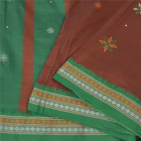 Sanskriti Vintage Green Sarees Cotton Handmade Kasuti Special Sari 5 YD Fabric