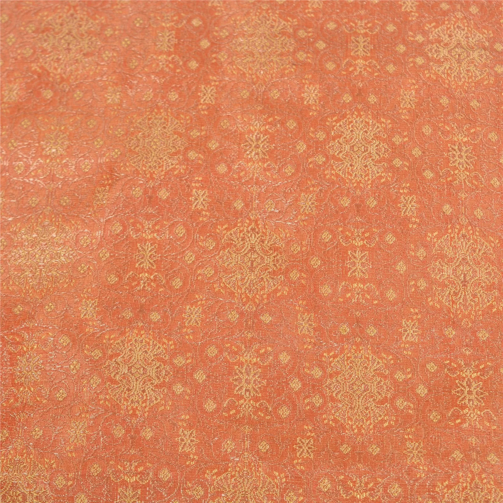 Sanskriti Vintage Peach Sarees Pure Satin Woven Brocade/Banarasi Sari Fabric