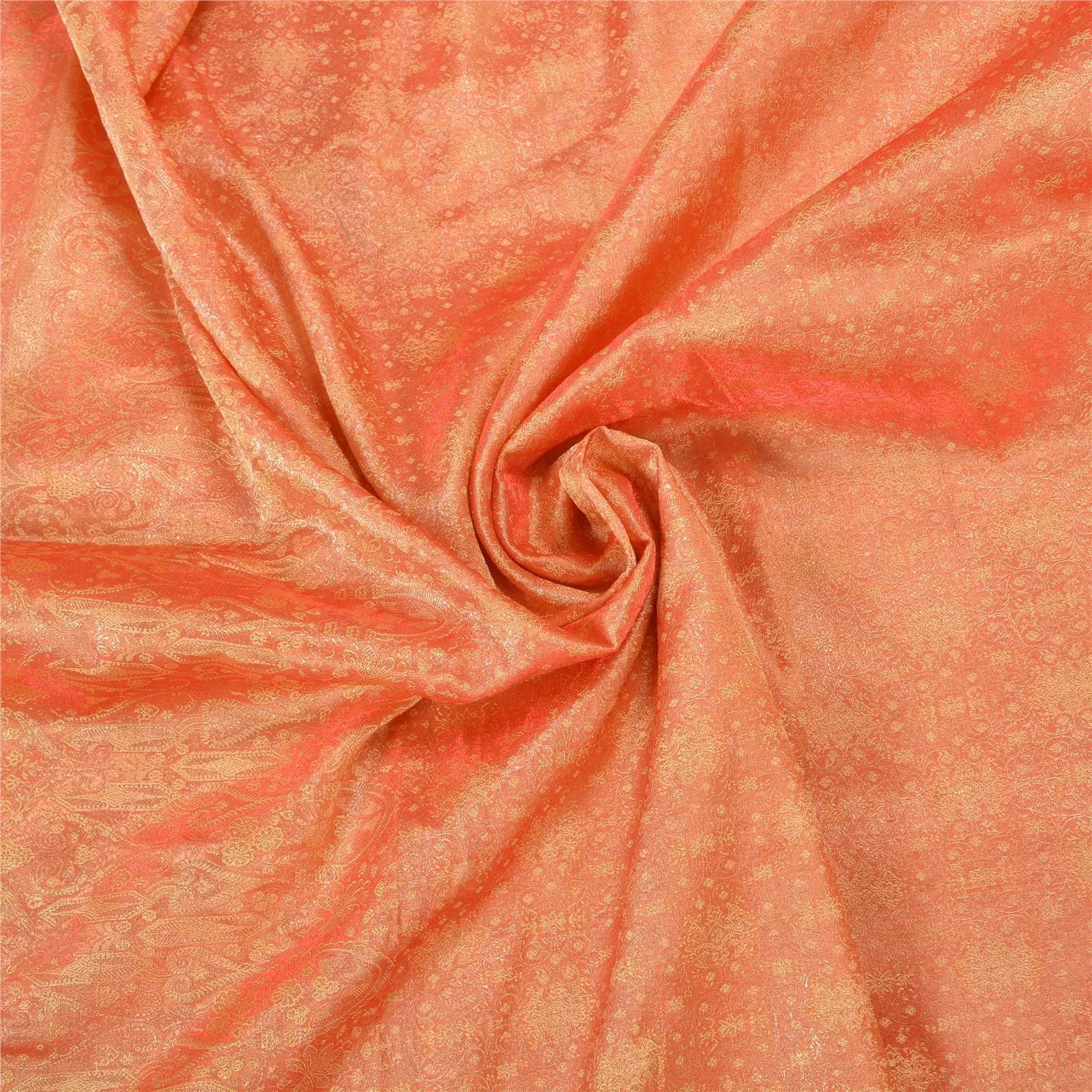 Sanskriti Vintage Peach Sarees Pure Satin Woven Brocade/Banarasi Sari Fabric