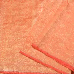 Sanskriti Vintage Peach Sarees Pure Satin Woven Brocade/Banarasi Sari Fabric