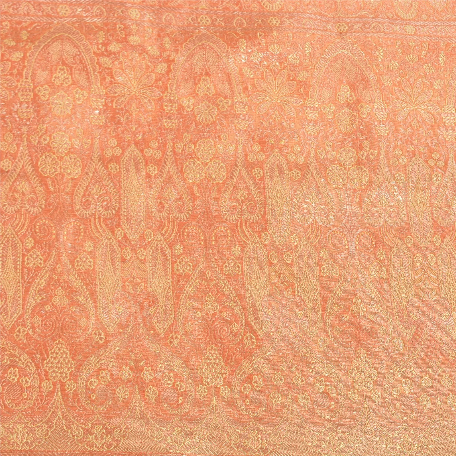 Sanskriti Vintage Peach Sarees Pure Satin Woven Brocade/Banarasi Sari Fabric