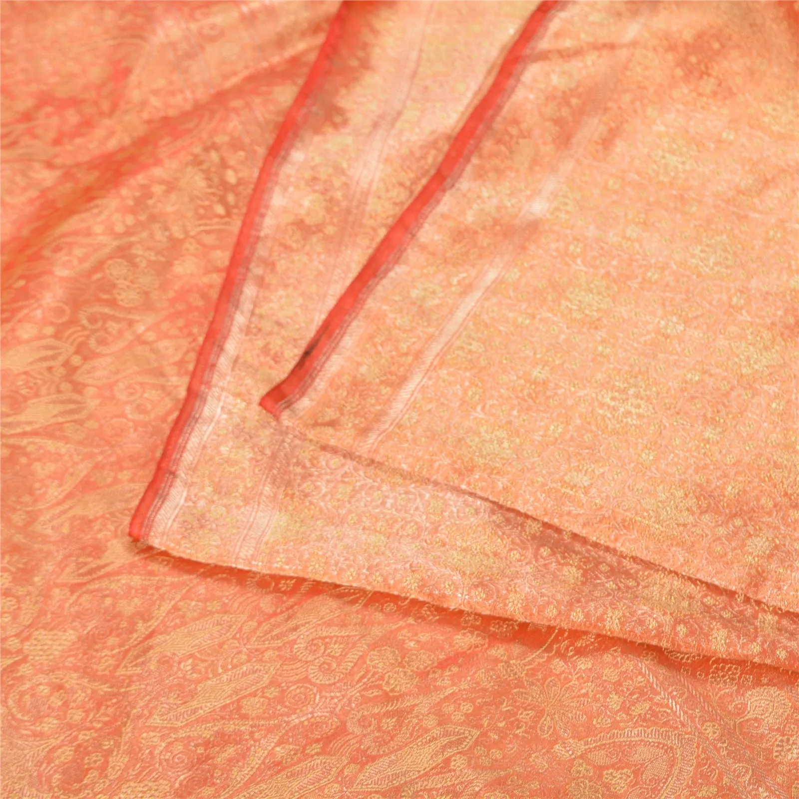 Sanskriti Vintage Peach Sarees Pure Satin Woven Brocade/Banarasi Sari Fabric