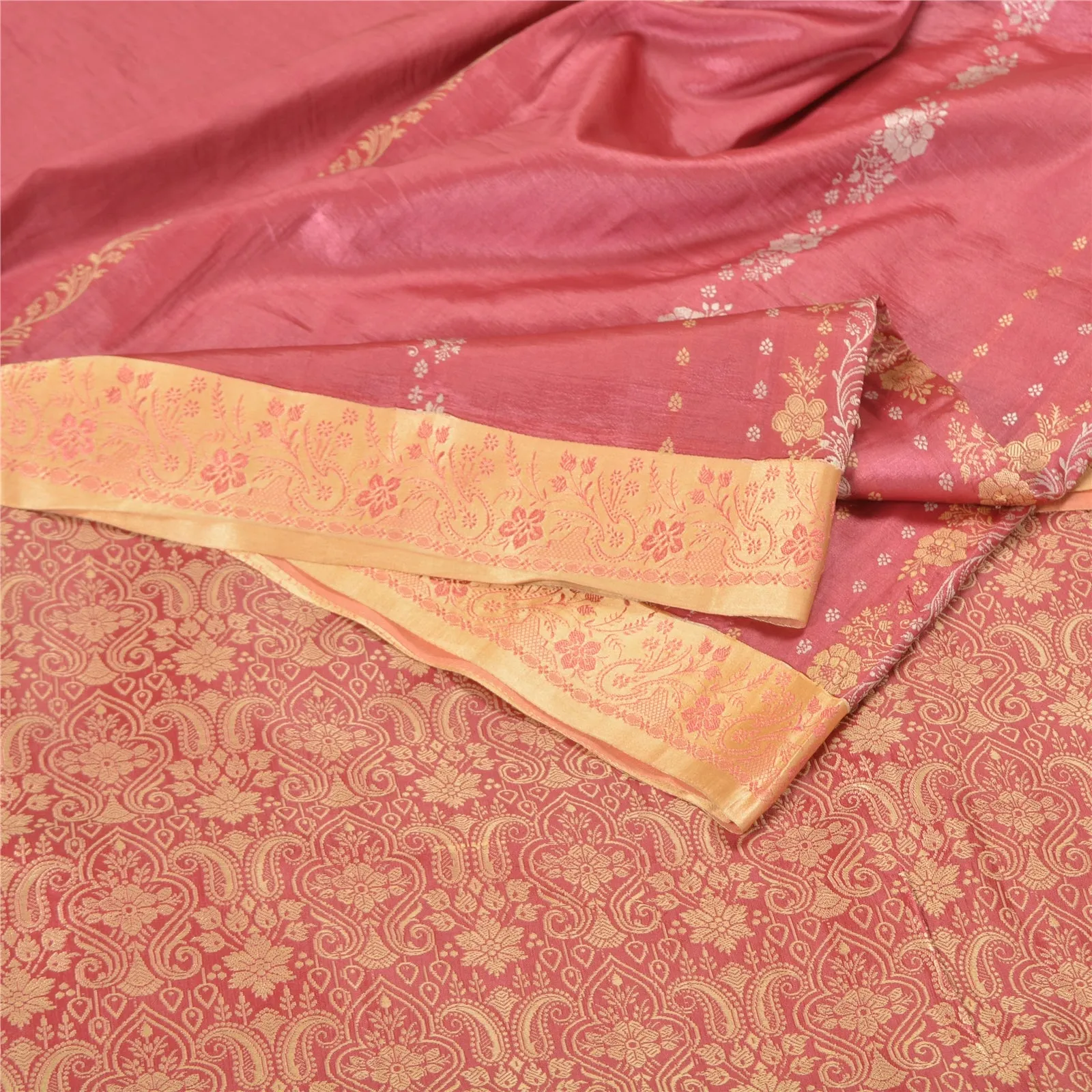 Sanskriti Vintage Pink Sarees 100% Pure Silk Woven Premium Sari Craft Fabric