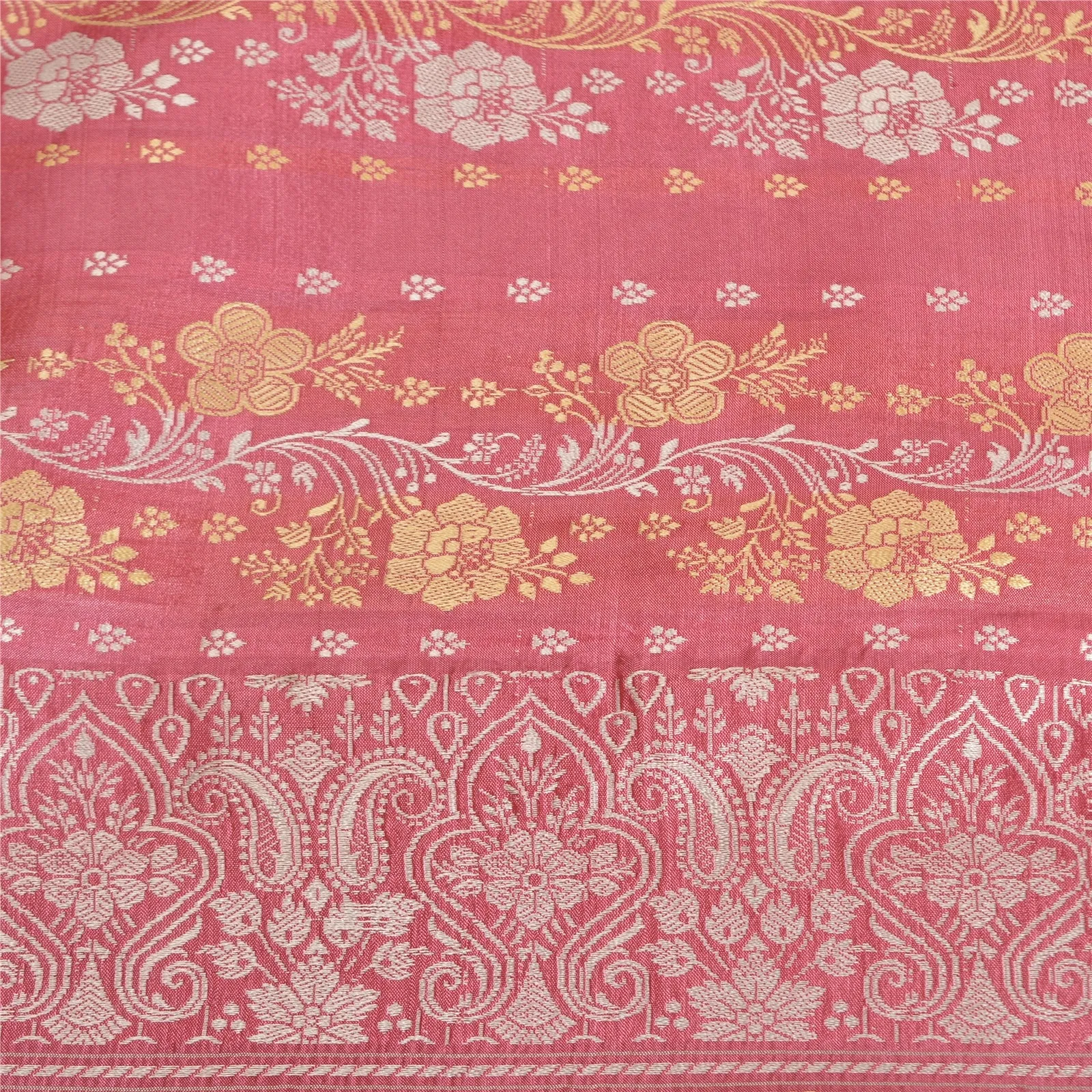 Sanskriti Vintage Pink Sarees 100% Pure Silk Woven Premium Sari Craft Fabric