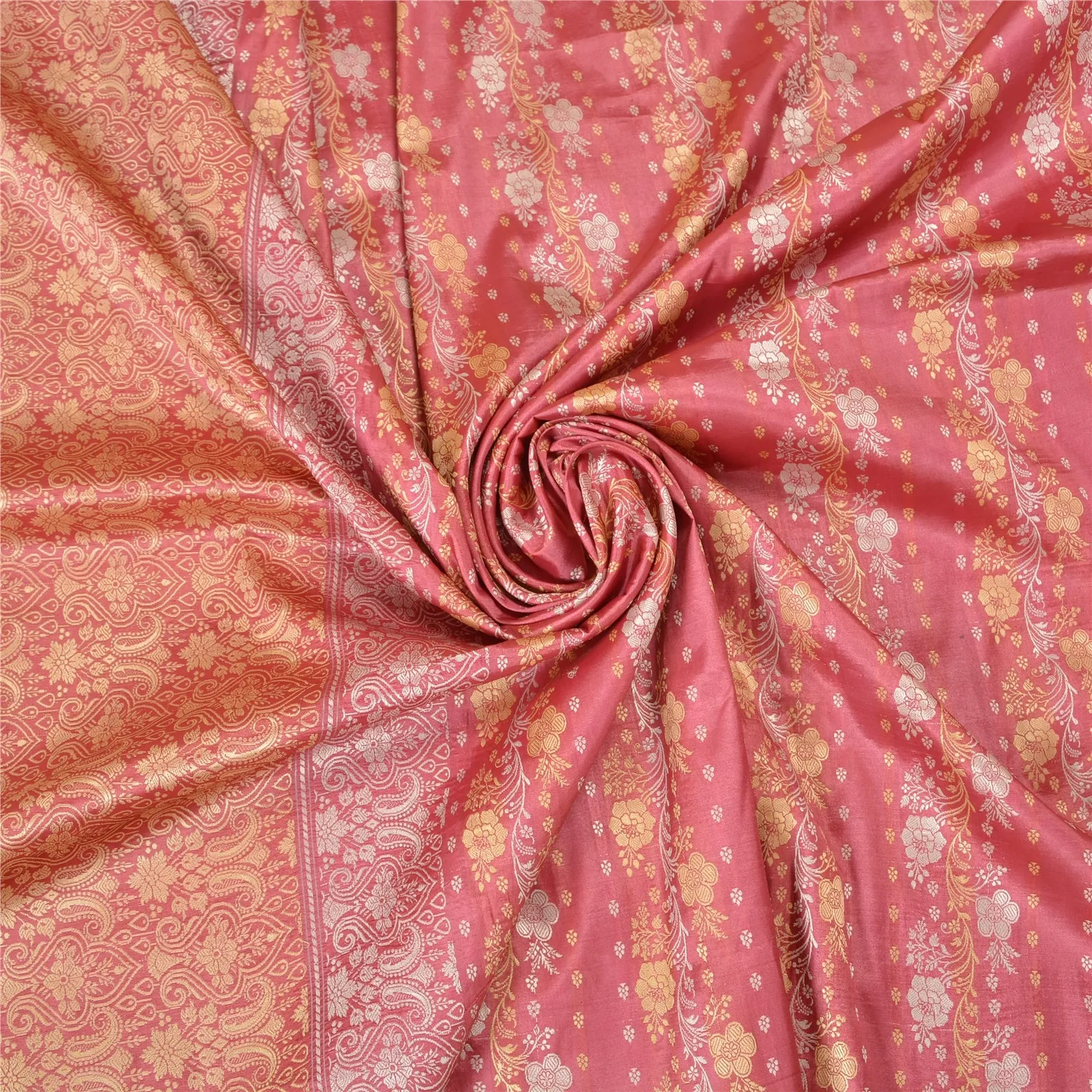 Sanskriti Vintage Pink Sarees 100% Pure Silk Woven Premium Sari Craft Fabric