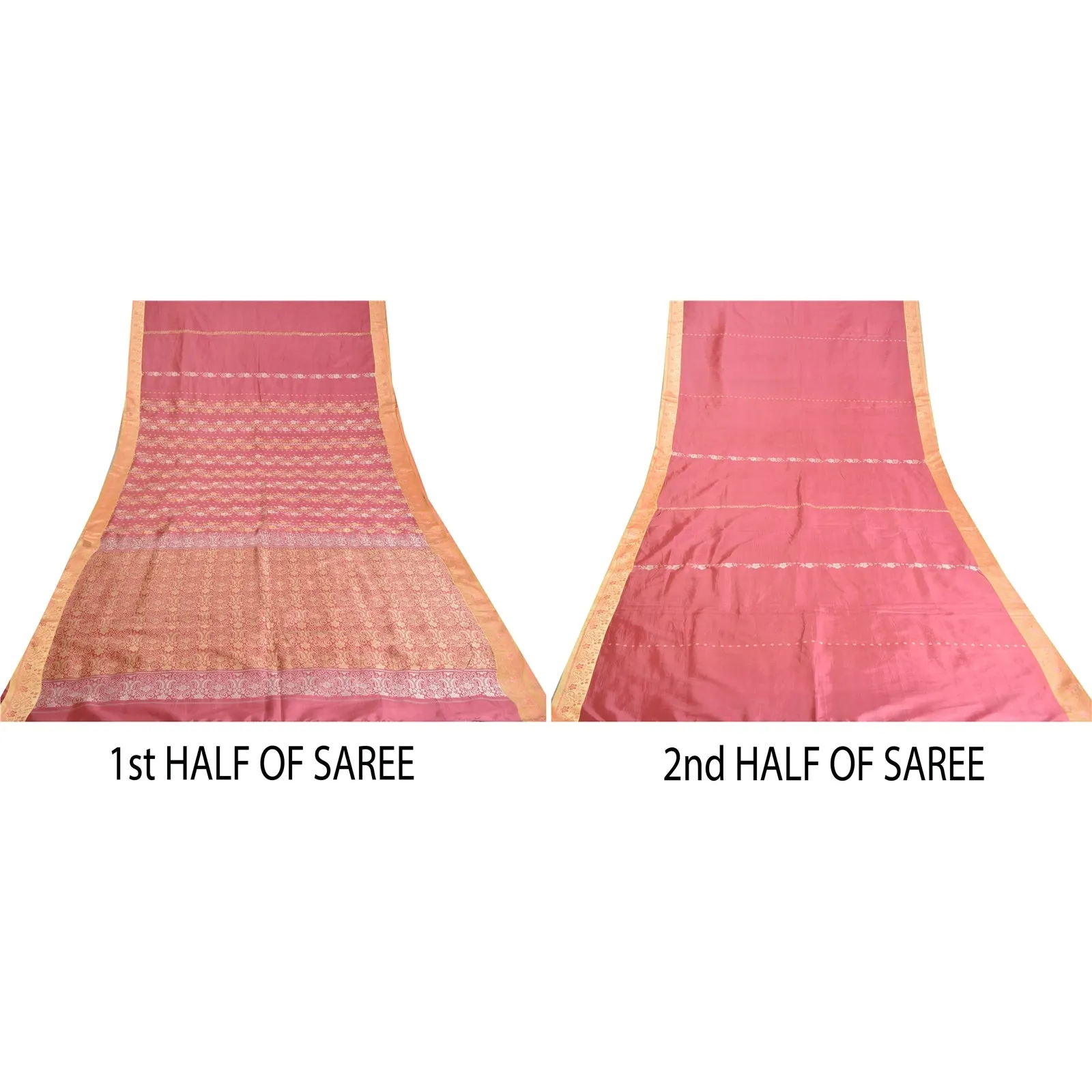 Sanskriti Vintage Pink Sarees 100% Pure Silk Woven Premium Sari Craft Fabric