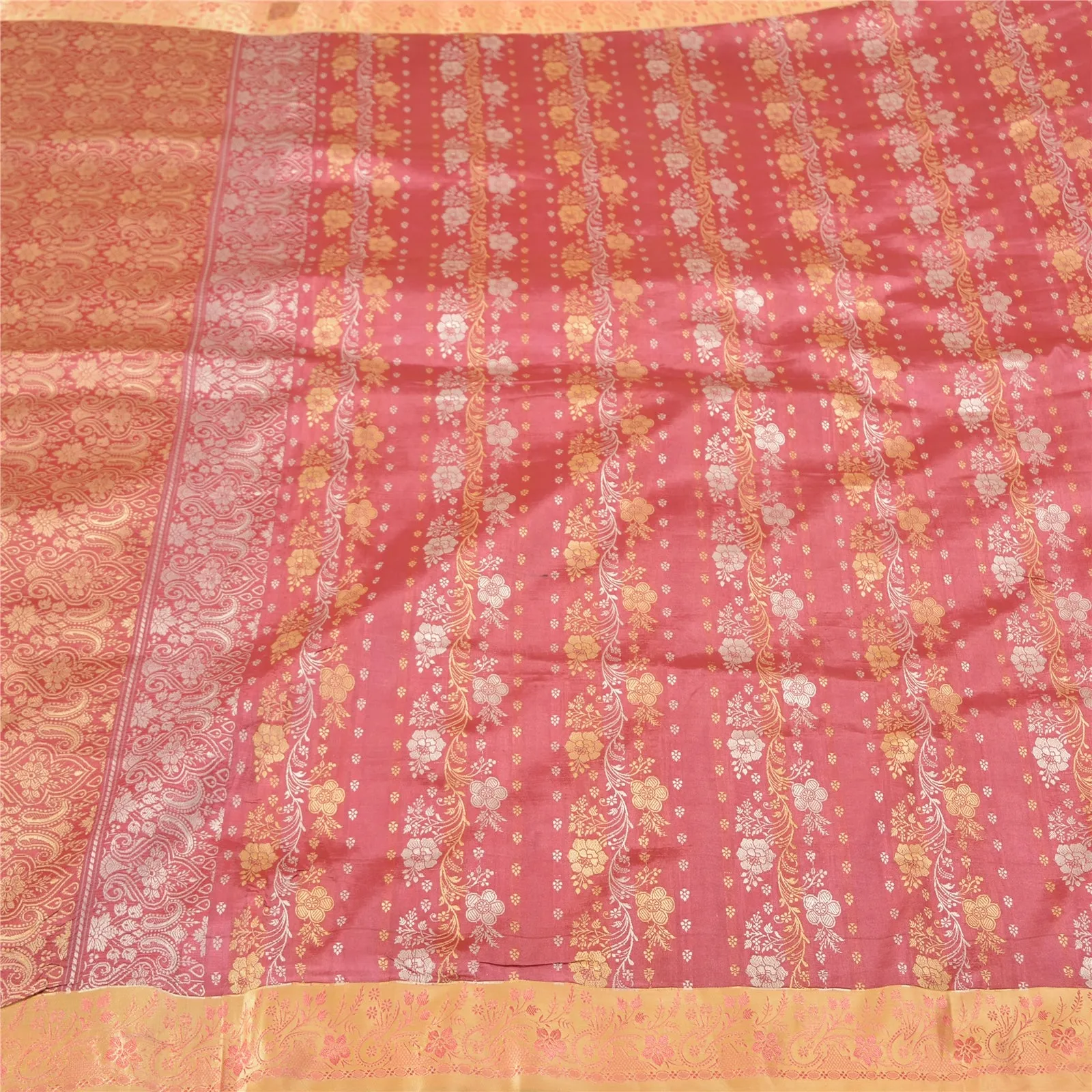 Sanskriti Vintage Pink Sarees 100% Pure Silk Woven Premium Sari Craft Fabric