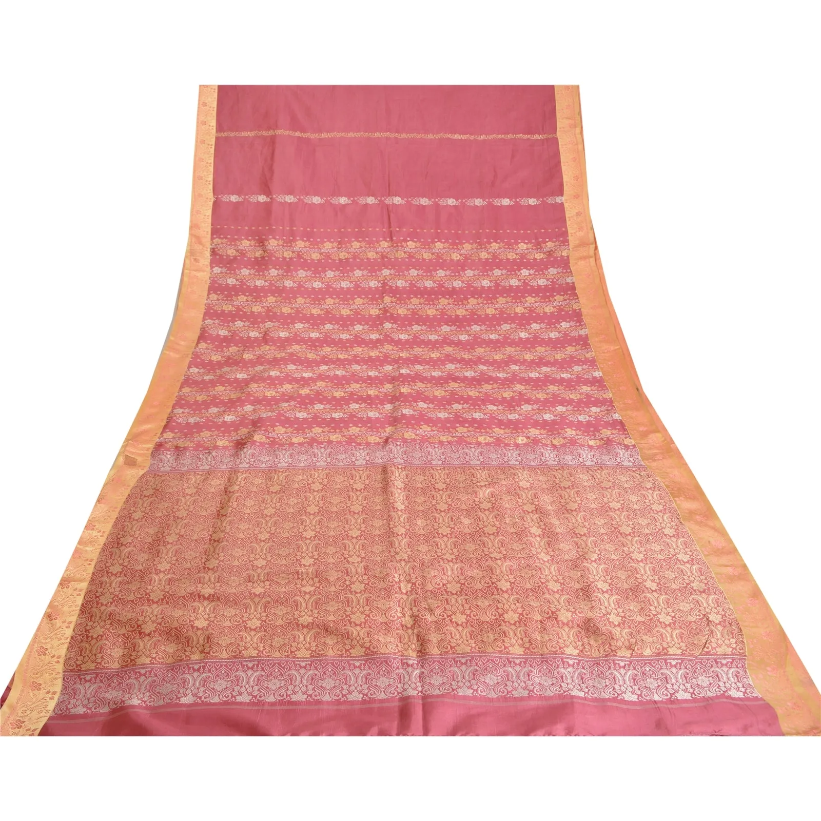 Sanskriti Vintage Pink Sarees 100% Pure Silk Woven Premium Sari Craft Fabric