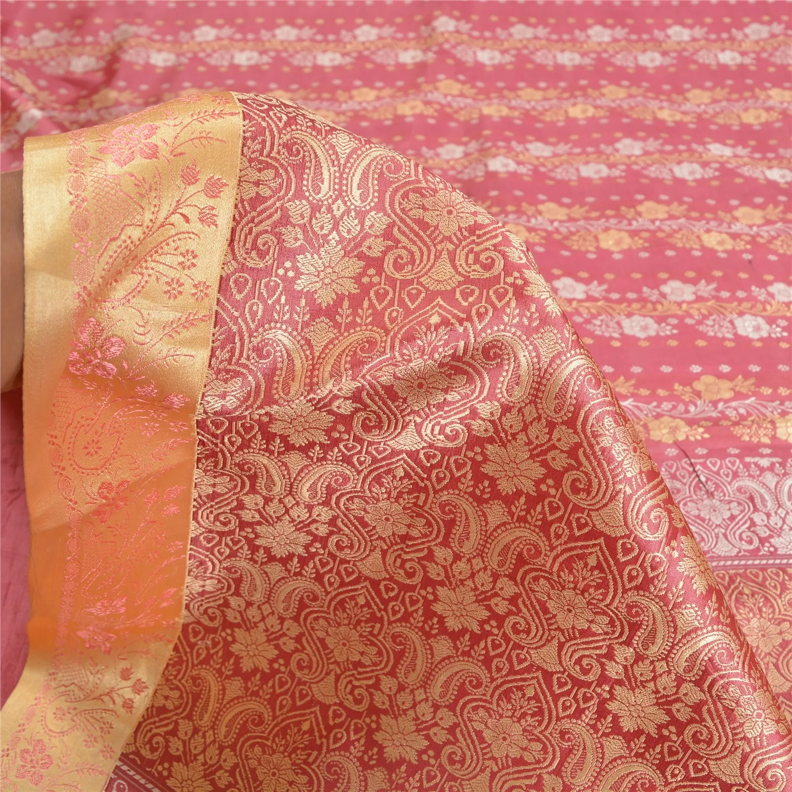 Sanskriti Vintage Pink Sarees 100% Pure Silk Woven Premium Sari Craft Fabric