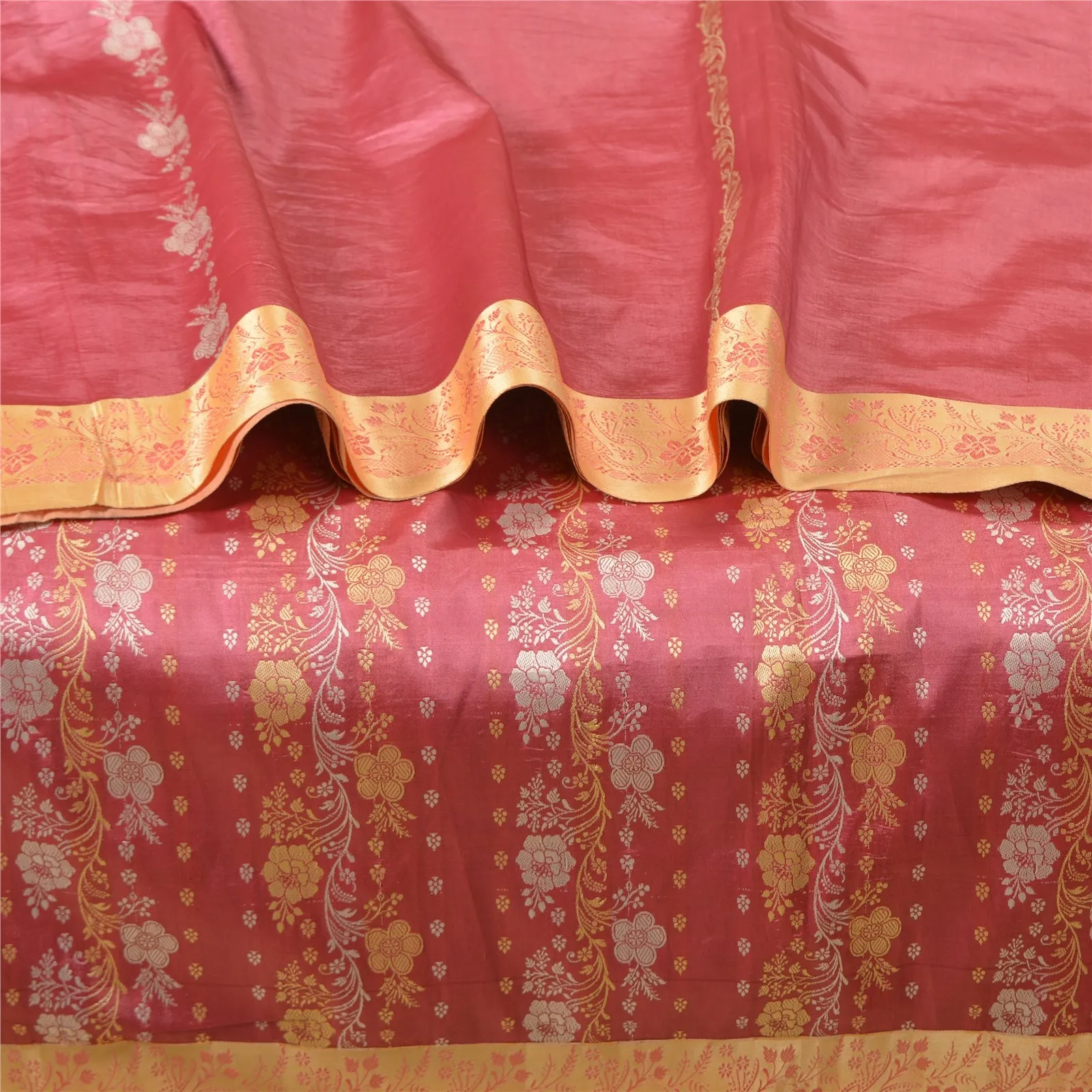 Sanskriti Vintage Pink Sarees 100% Pure Silk Woven Premium Sari Craft Fabric