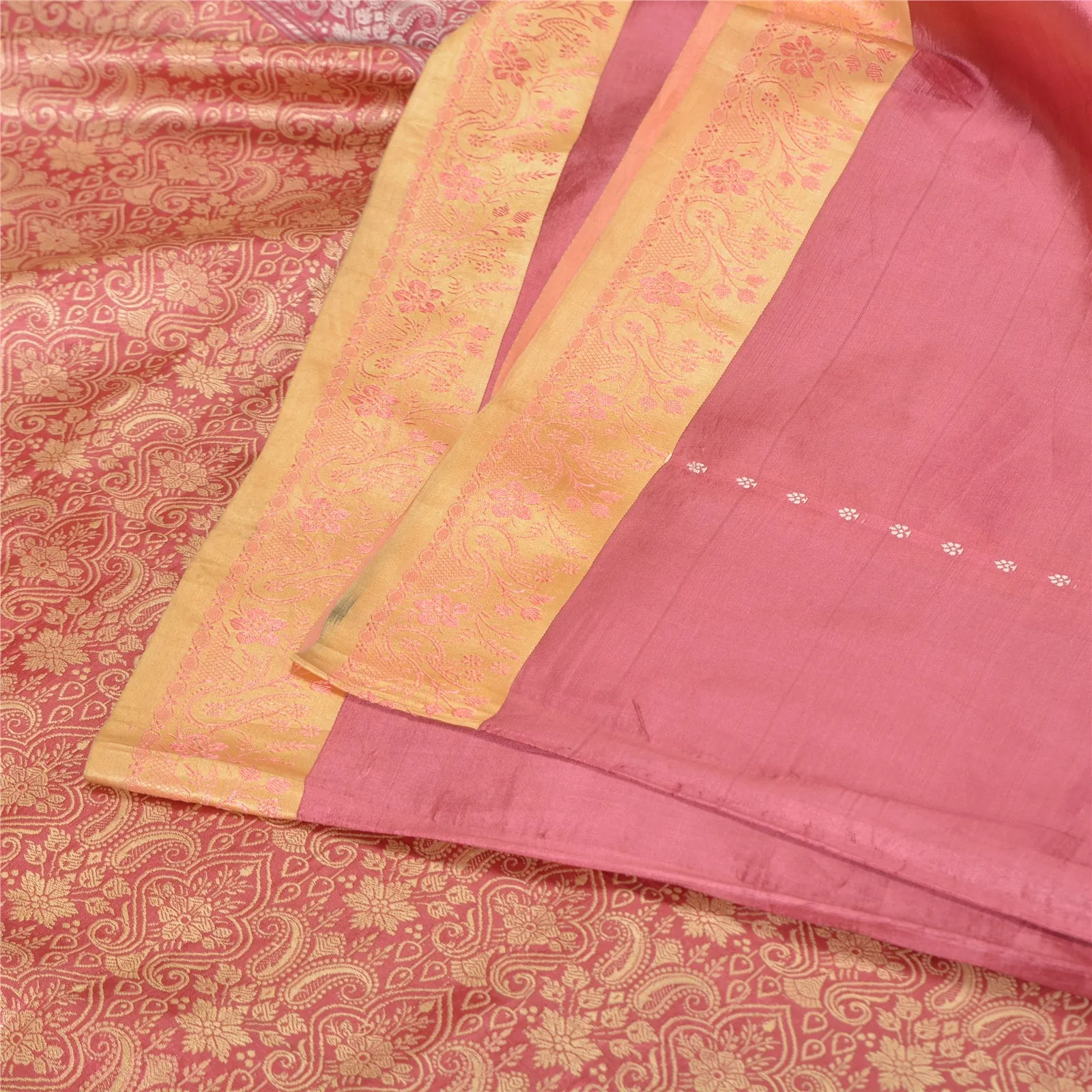 Sanskriti Vintage Pink Sarees 100% Pure Silk Woven Premium Sari Craft Fabric