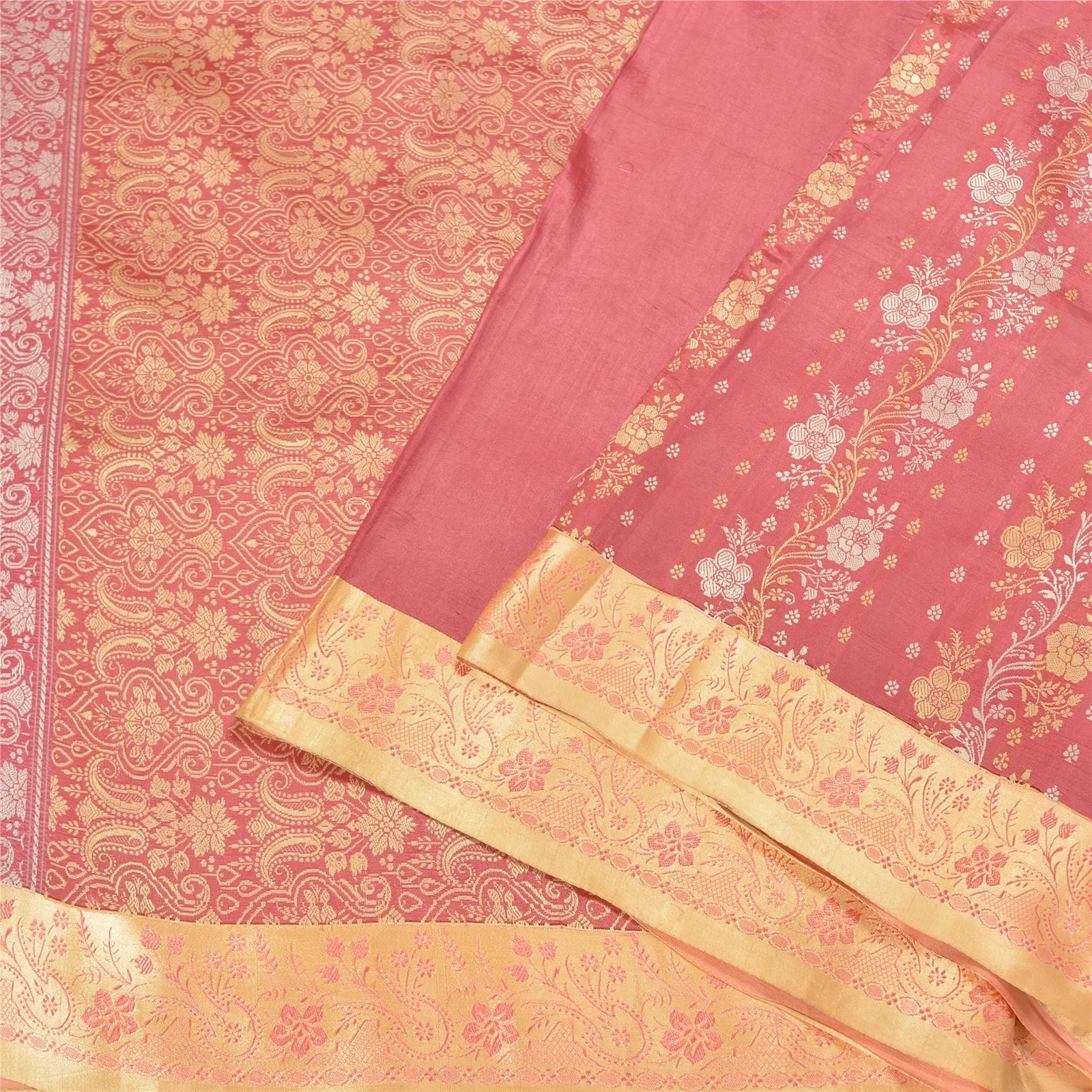 Sanskriti Vintage Pink Sarees 100% Pure Silk Woven Premium Sari Craft Fabric