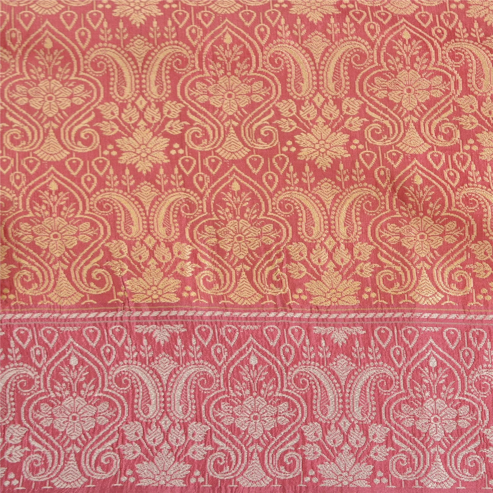 Sanskriti Vintage Pink Sarees 100% Pure Silk Woven Premium Sari Craft Fabric