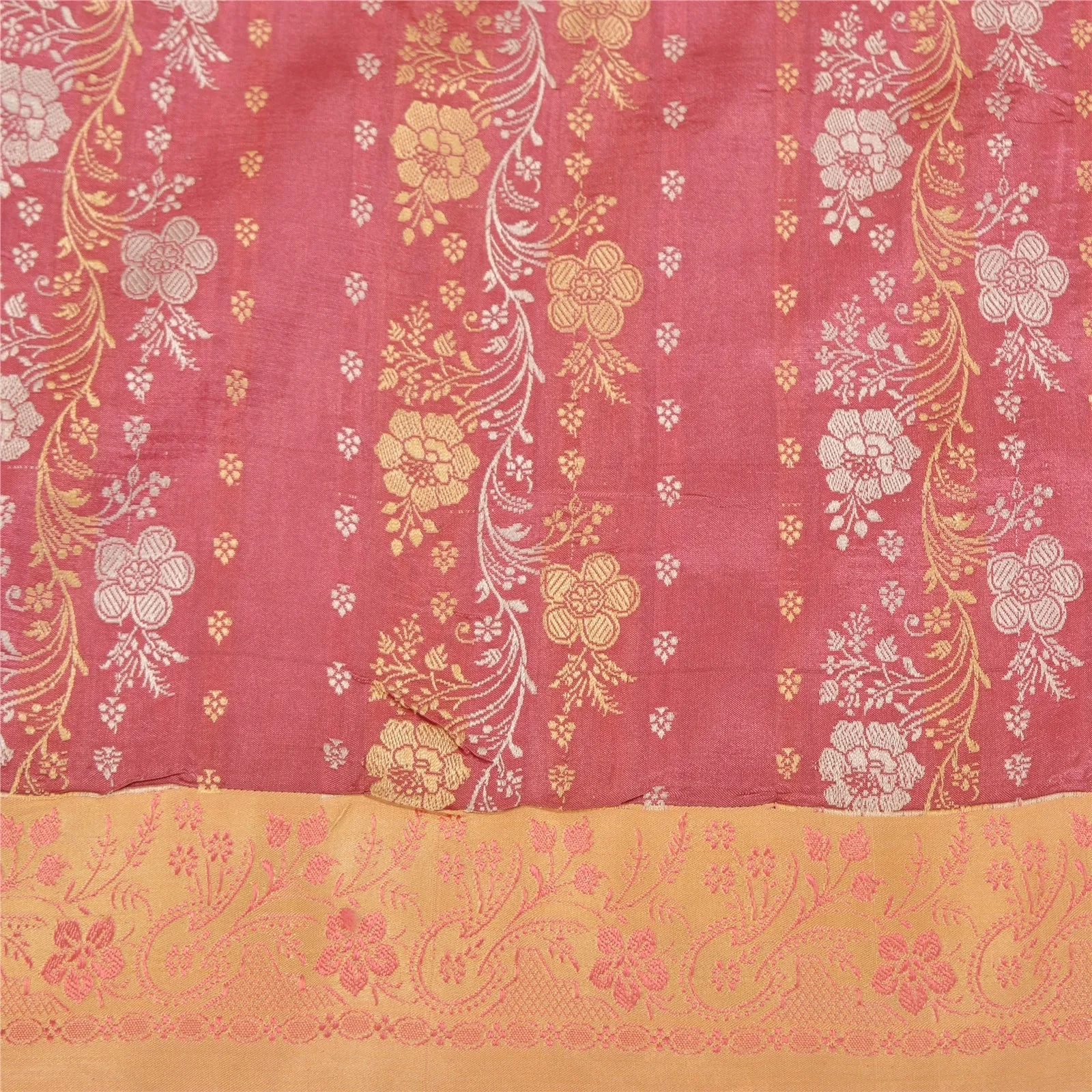 Sanskriti Vintage Pink Sarees 100% Pure Silk Woven Premium Sari Craft Fabric