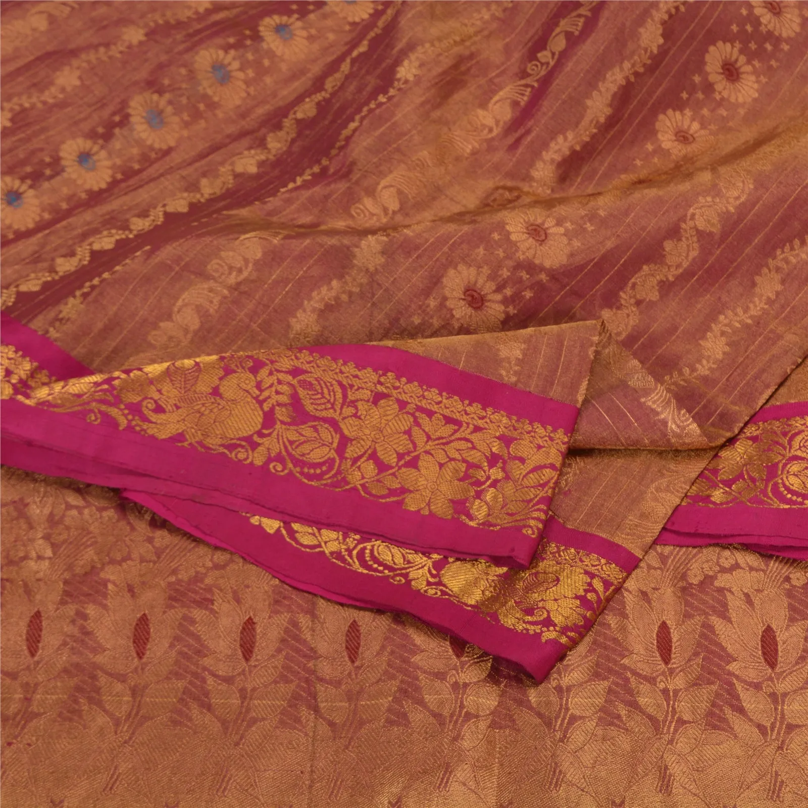 Sanskriti Vintage Pink Sarees Pure Silk Woven Rare Kanjivaram Sari Fabric