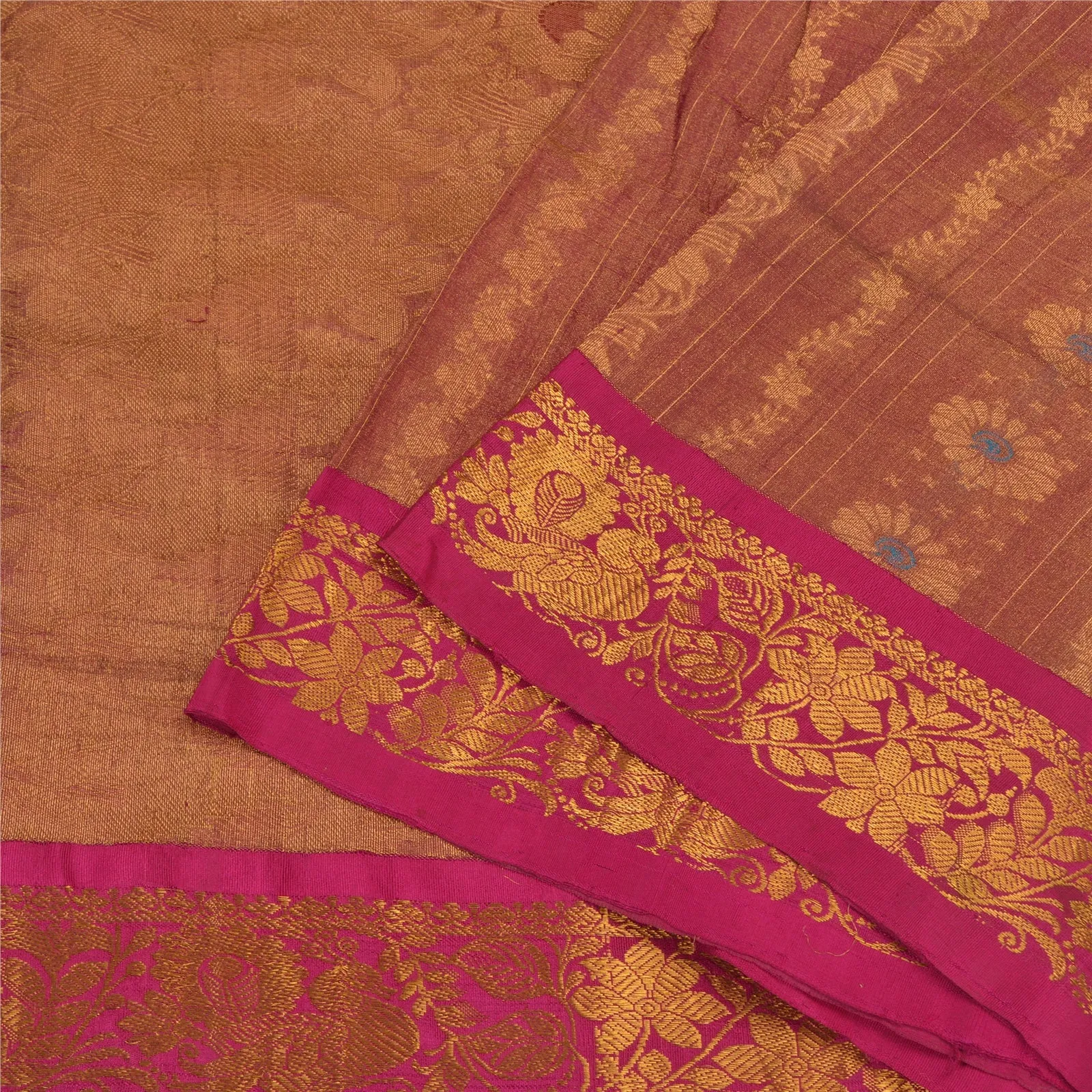 Sanskriti Vintage Pink Sarees Pure Silk Woven Rare Kanjivaram Sari Fabric