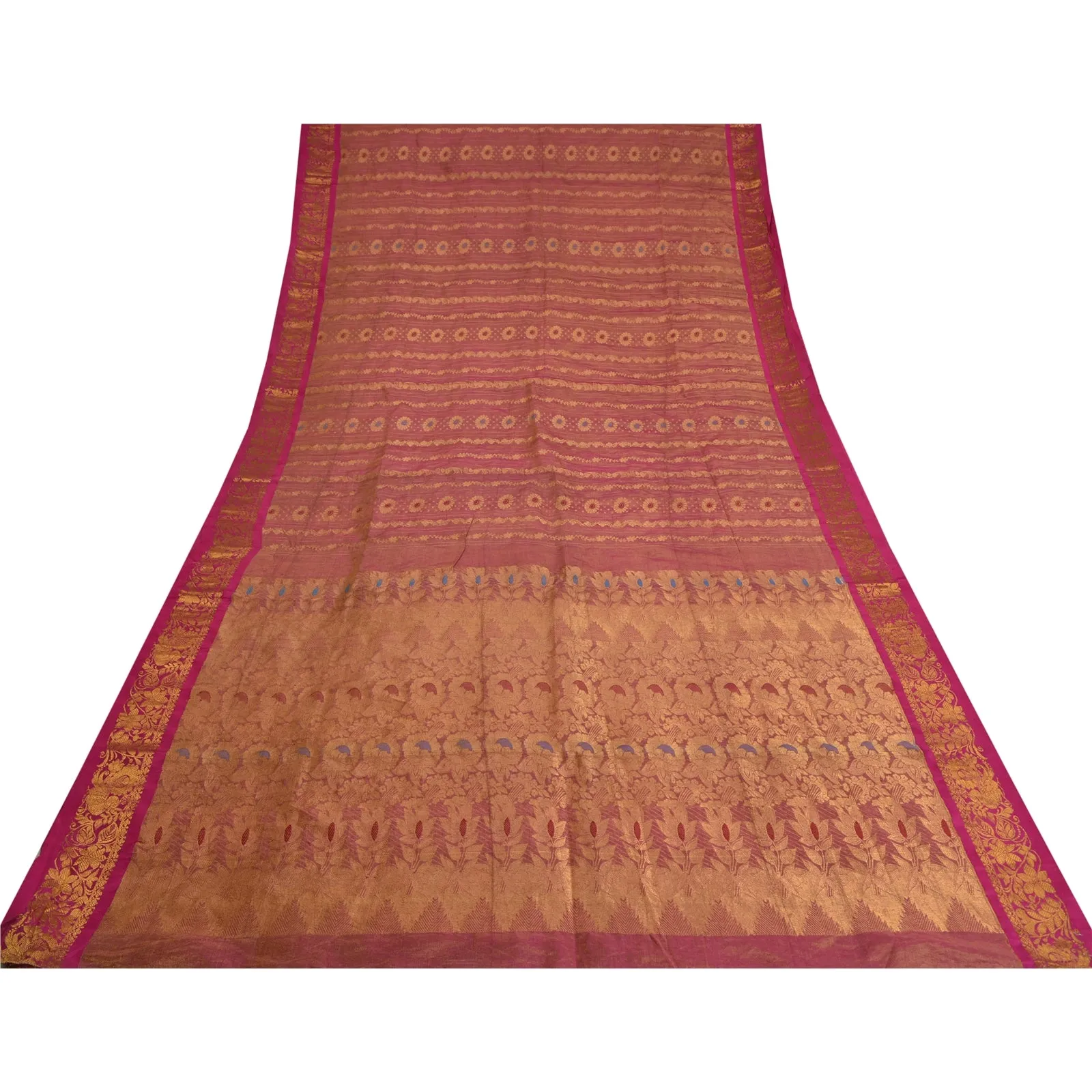 Sanskriti Vintage Pink Sarees Pure Silk Woven Rare Kanjivaram Sari Fabric