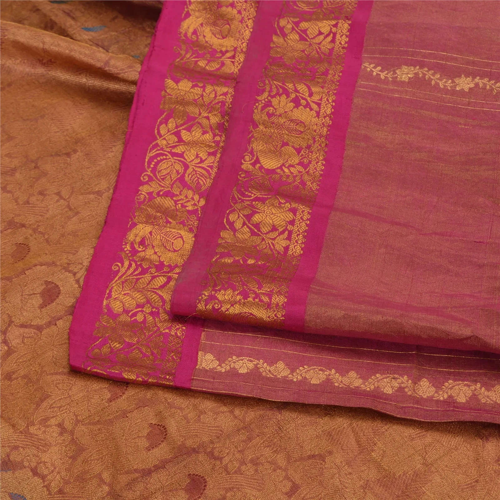 Sanskriti Vintage Pink Sarees Pure Silk Woven Rare Kanjivaram Sari Fabric