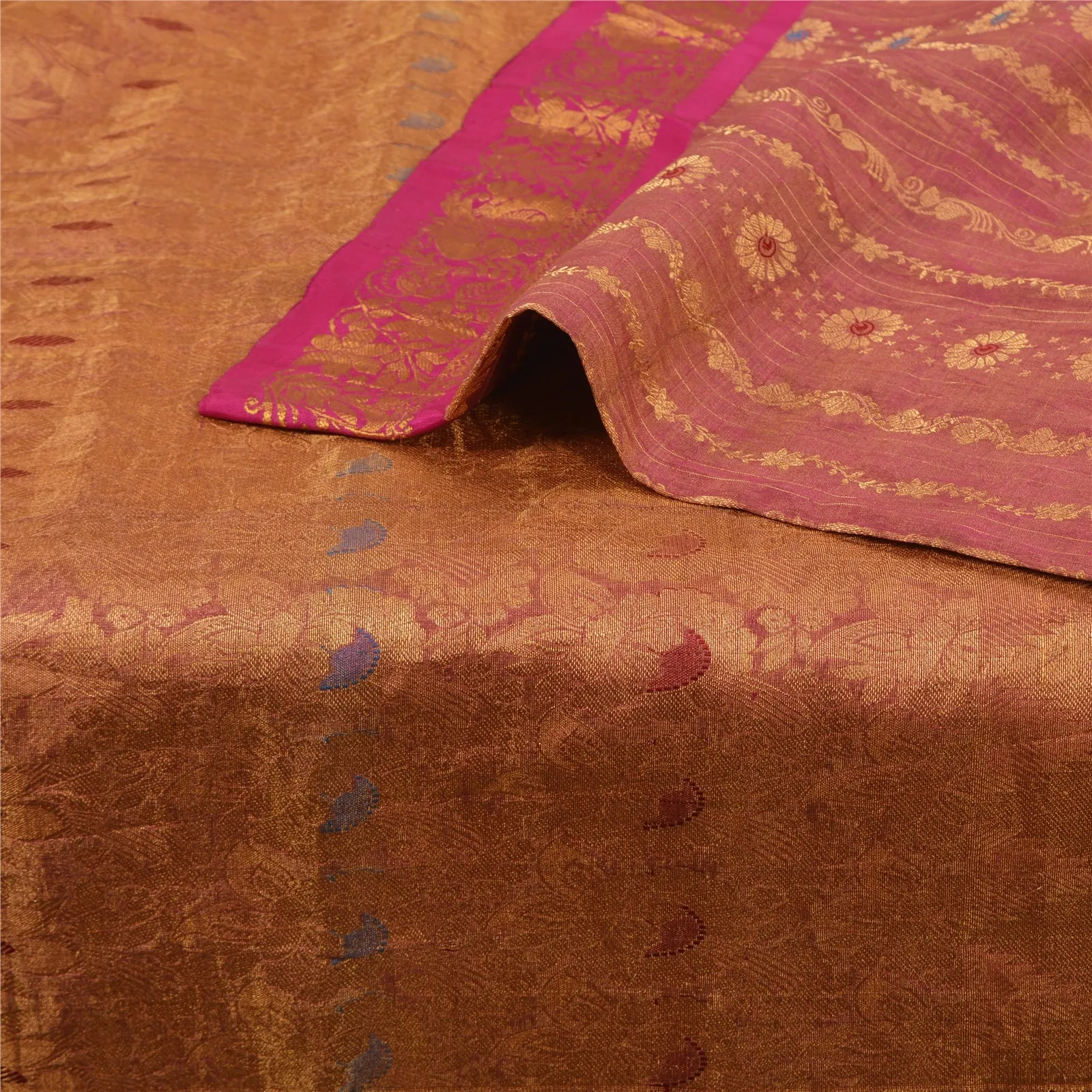 Sanskriti Vintage Pink Sarees Pure Silk Woven Rare Kanjivaram Sari Fabric