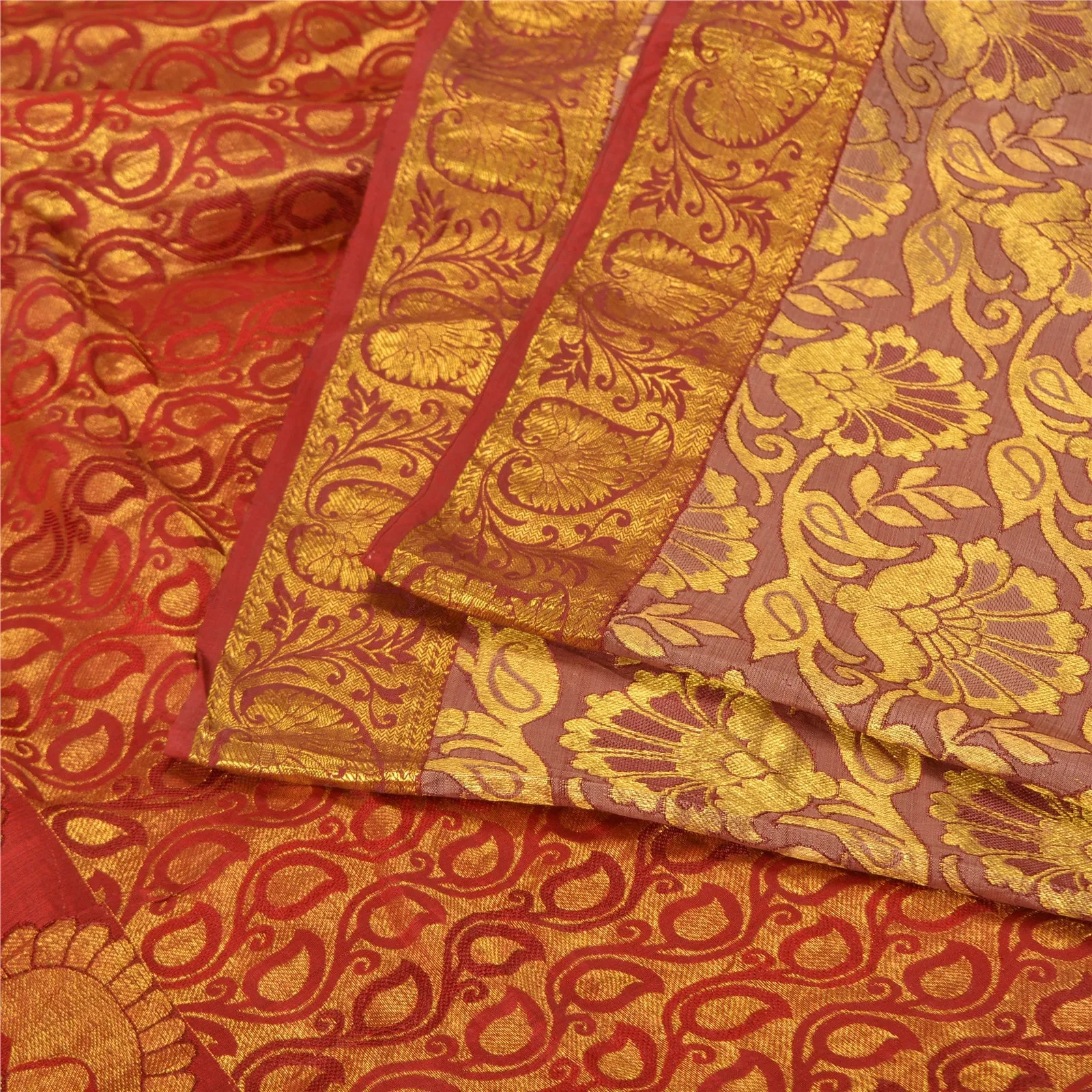 Sanskriti Vintage Pink/Red Woven Kanjivaram Special Sarees Pure Silk Fabric/Sari