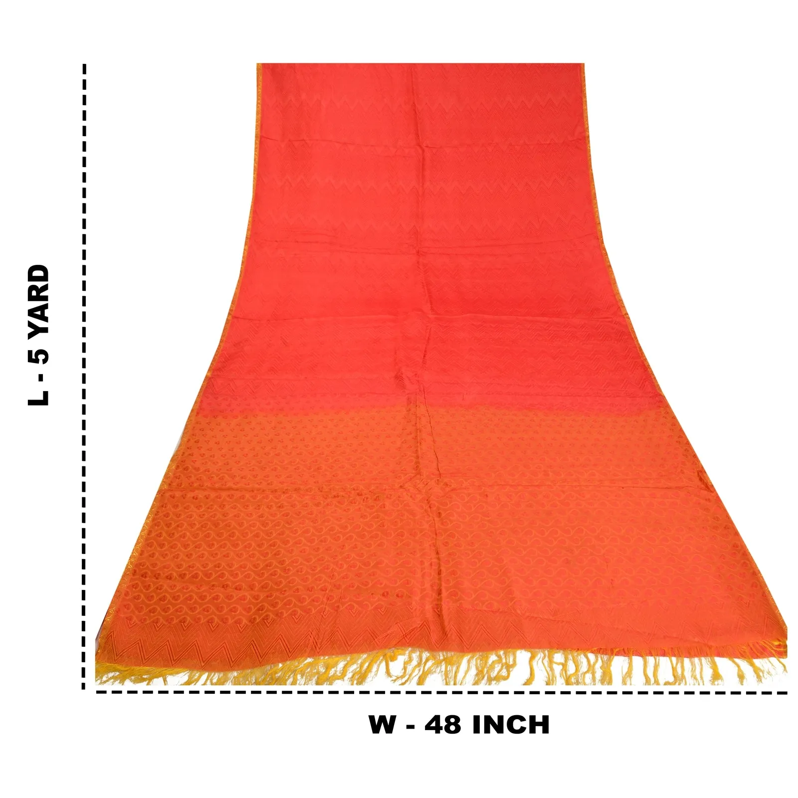 Sanskriti Vintage Red/Orange Indian Sarees 100% Pure Silk Woven Sari 5 YD Fabric