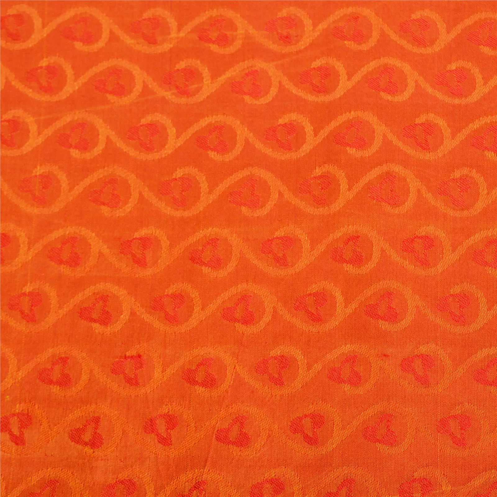 Sanskriti Vintage Red/Orange Indian Sarees 100% Pure Silk Woven Sari 5 YD Fabric