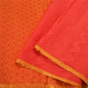 Sanskriti Vintage Red/Orange Indian Sarees 100% Pure Silk Woven Sari 5 YD Fabric