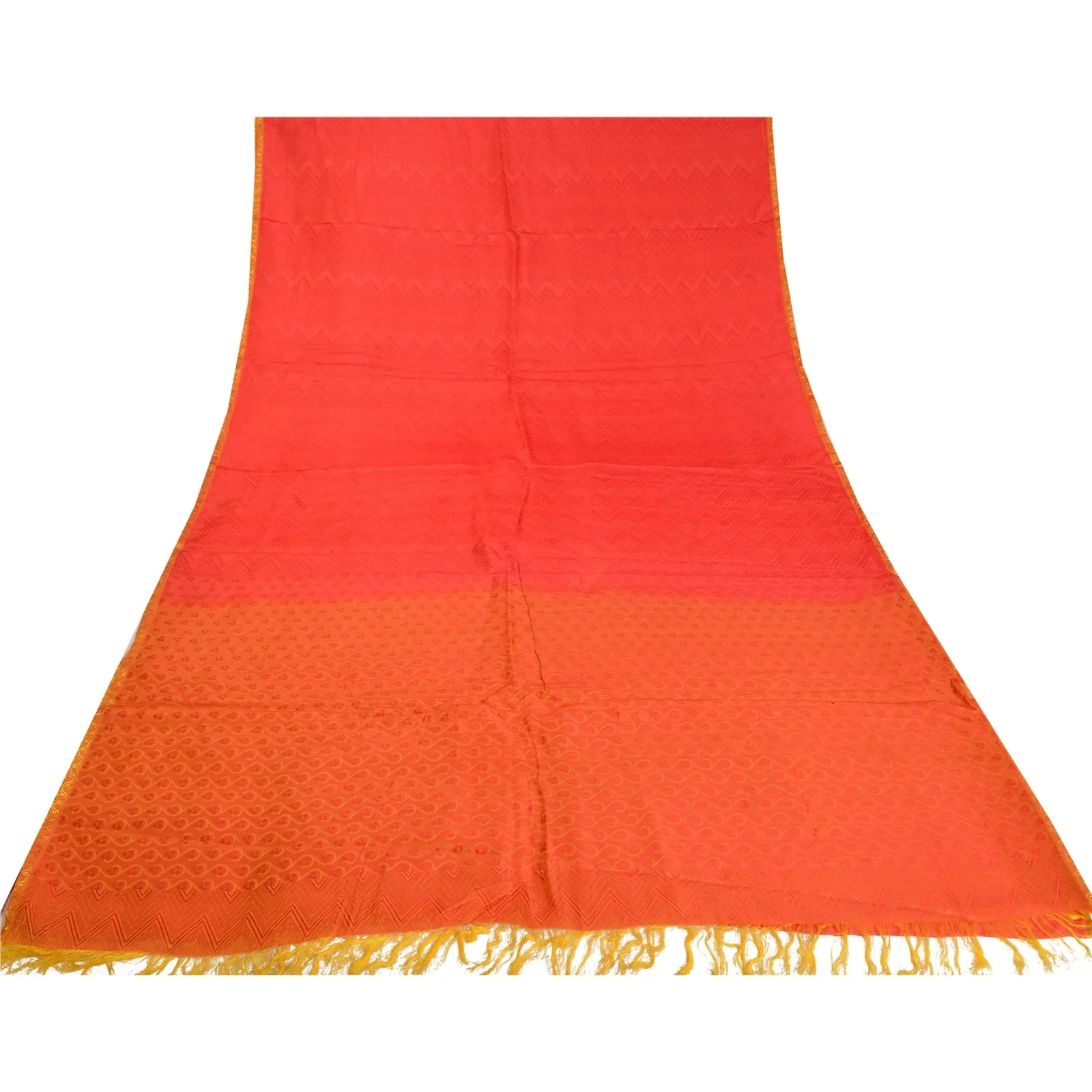 Sanskriti Vintage Red/Orange Indian Sarees 100% Pure Silk Woven Sari 5 YD Fabric