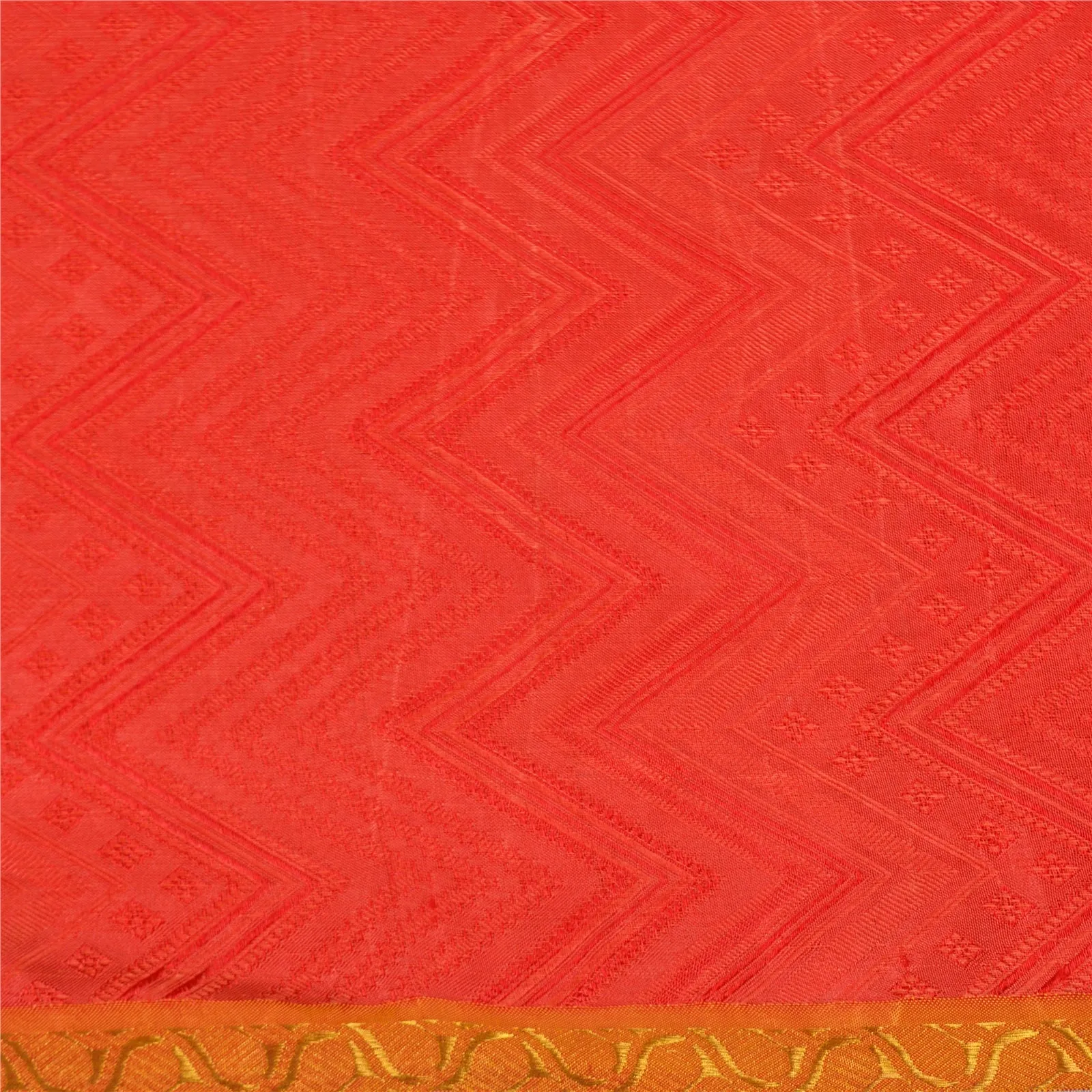 Sanskriti Vintage Red/Orange Indian Sarees 100% Pure Silk Woven Sari 5 YD Fabric