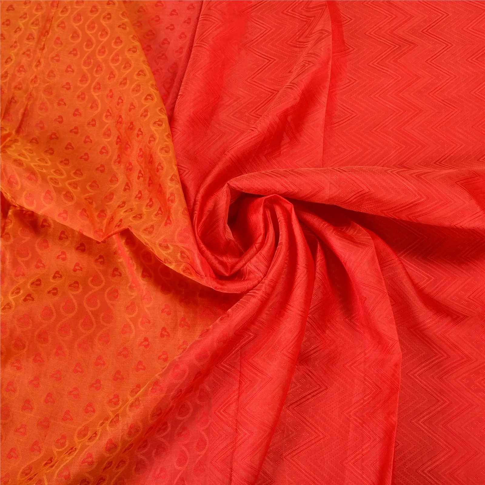 Sanskriti Vintage Red/Orange Indian Sarees 100% Pure Silk Woven Sari 5 YD Fabric