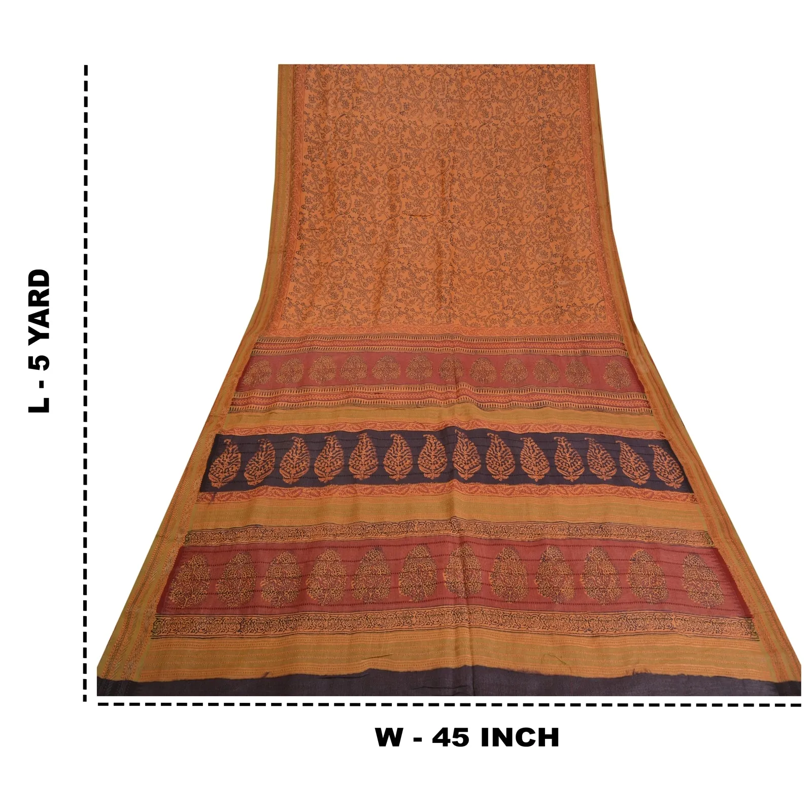 Sanskriti Vintage Saffron Sarees Pure Tussar Silk Hand-Block Print Sarees Fabric