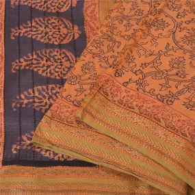 Sanskriti Vintage Saffron Sarees Pure Tussar Silk Hand-Block Print Sarees Fabric