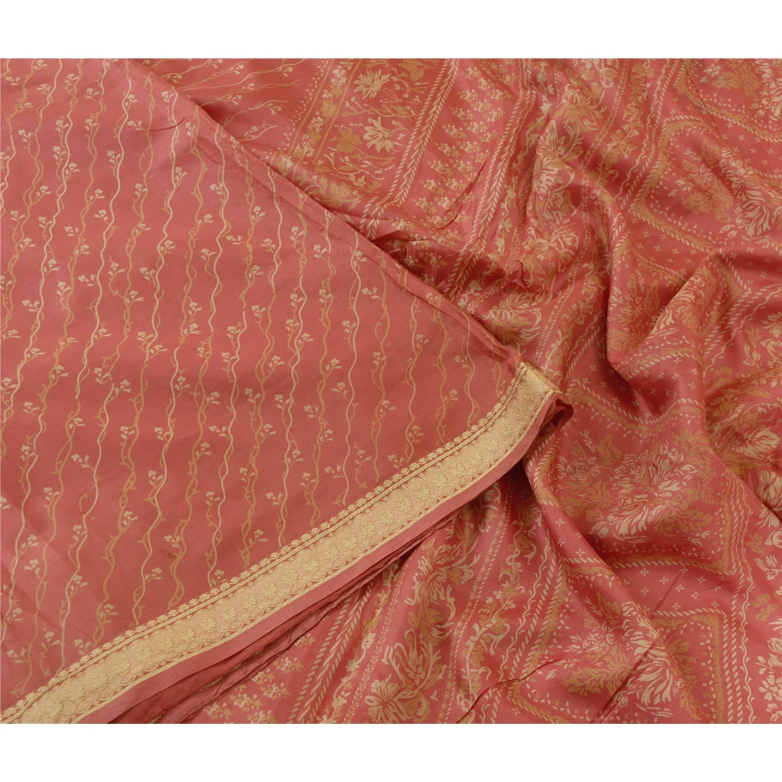 Sanskriti Vintage Sarees Blush-Pink Pure Silk Printed Sari 6yd Soft Craft Fabric