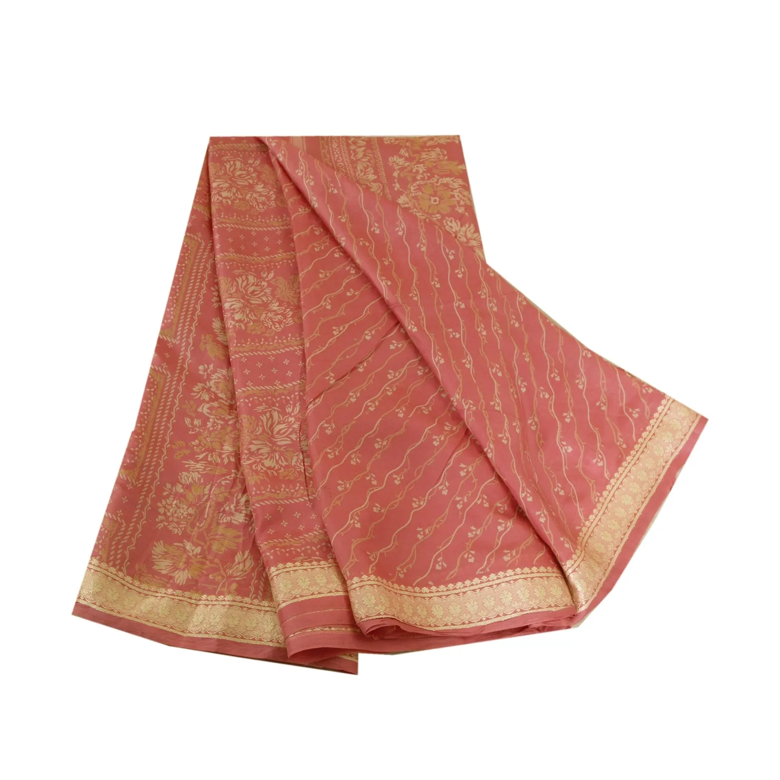 Sanskriti Vintage Sarees Blush-Pink Pure Silk Printed Sari 6yd Soft Craft Fabric