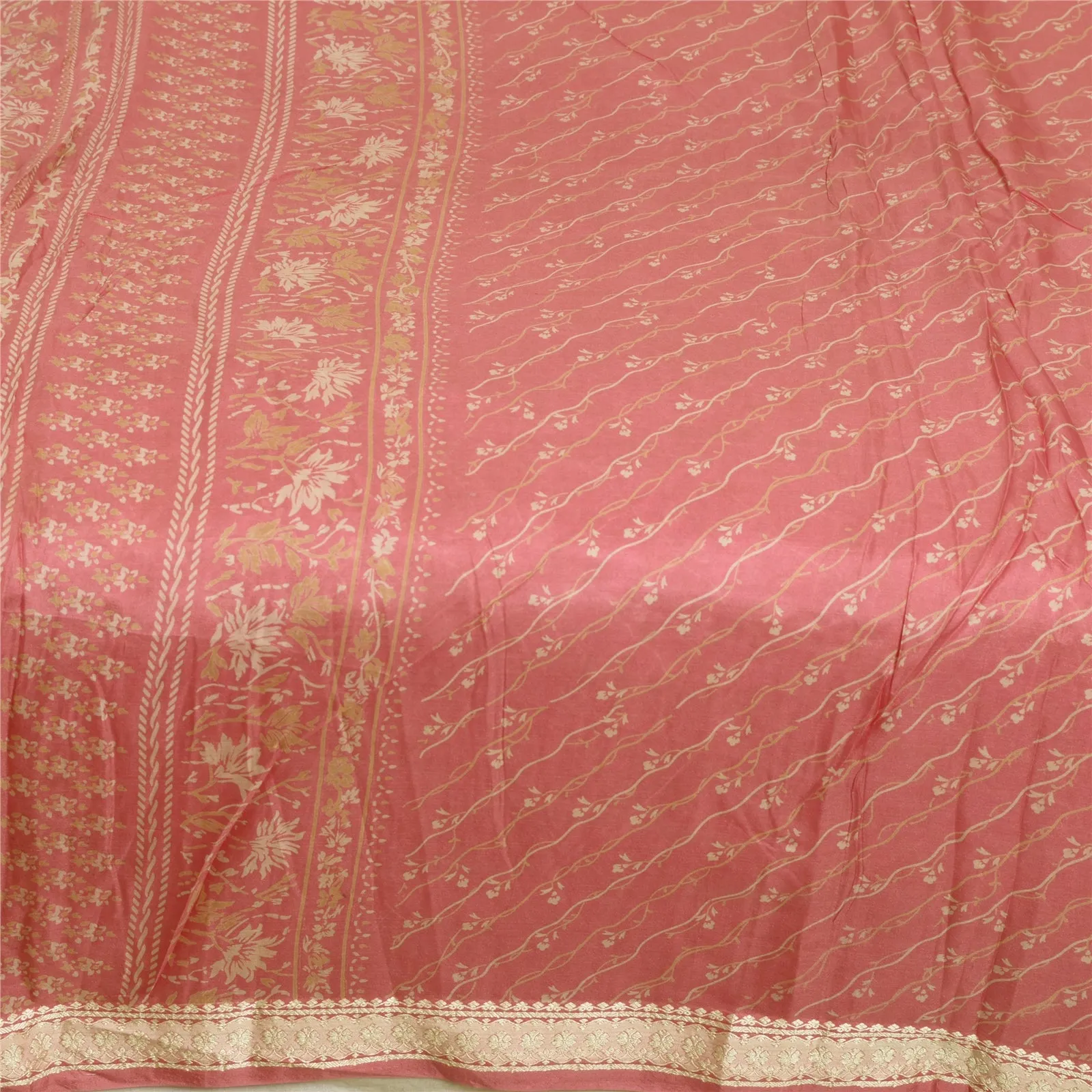 Sanskriti Vintage Sarees Blush-Pink Pure Silk Printed Sari 6yd Soft Craft Fabric