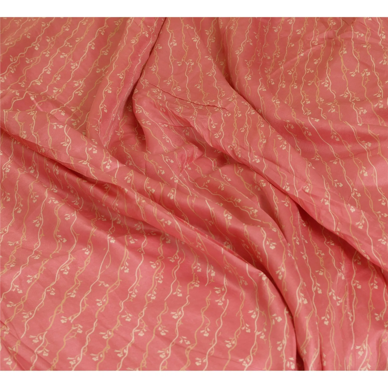 Sanskriti Vintage Sarees Blush-Pink Pure Silk Printed Sari 6yd Soft Craft Fabric