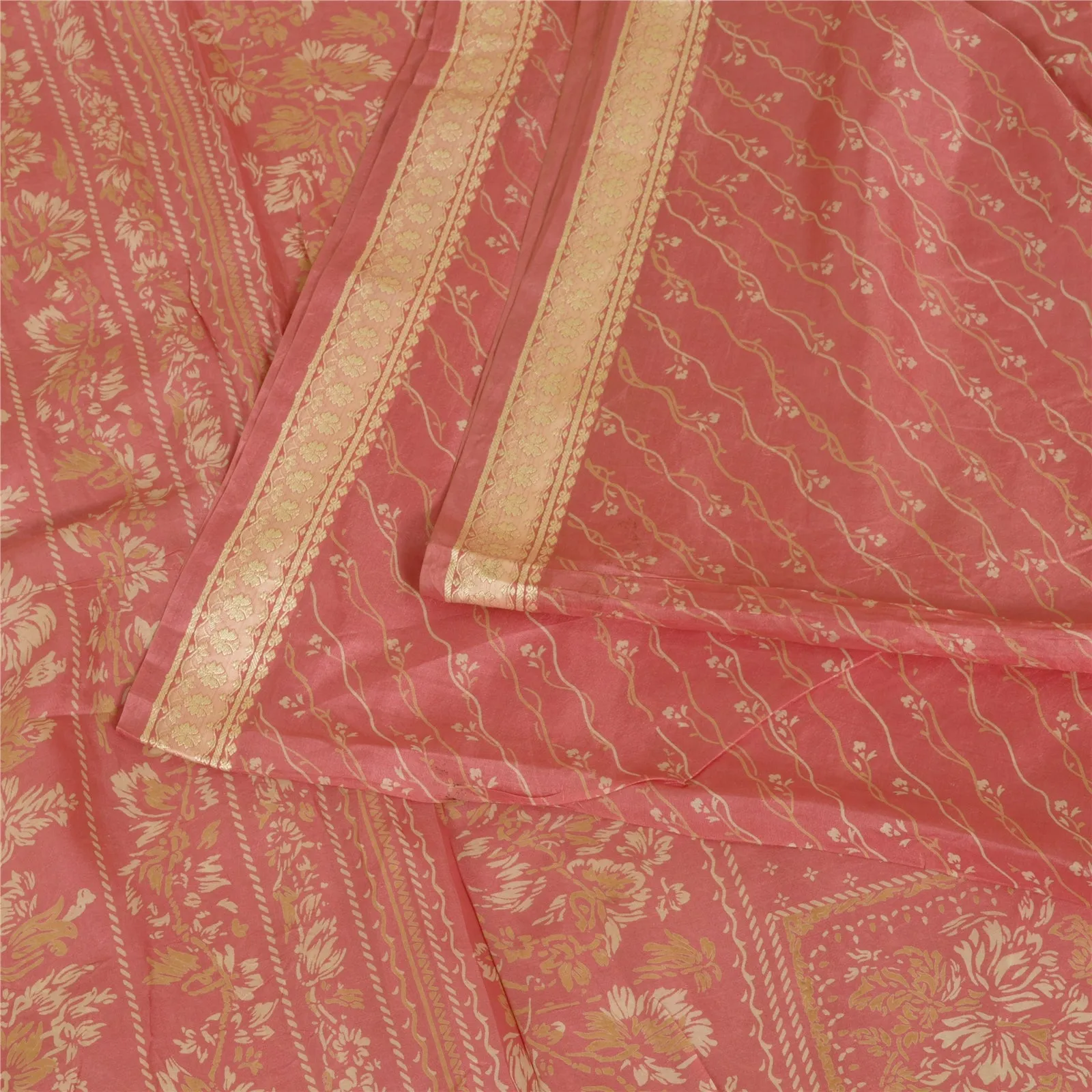 Sanskriti Vintage Sarees Blush-Pink Pure Silk Printed Sari 6yd Soft Craft Fabric